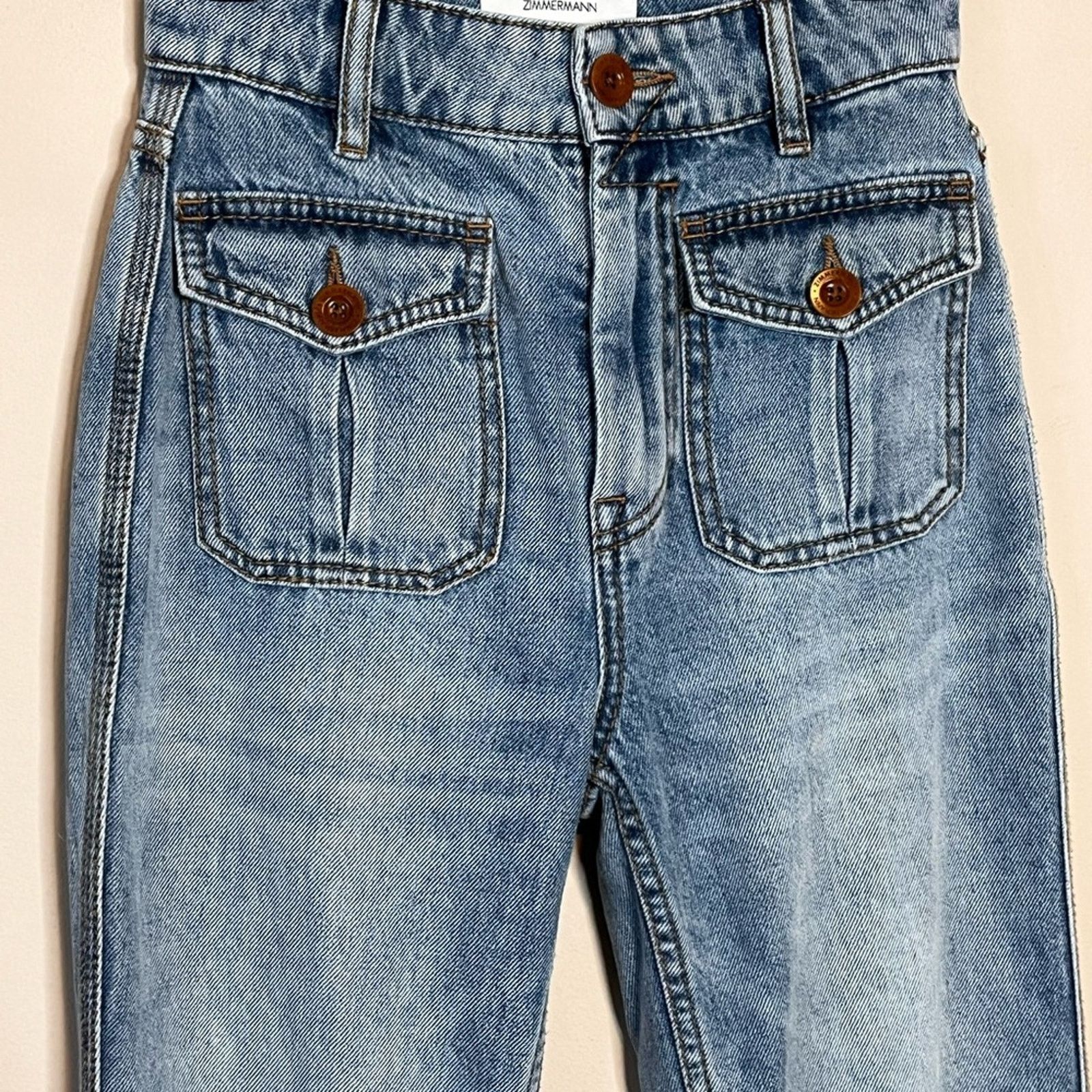 Zimmermann ZIMMERMAN patch pocket light wash crop flare Jeans size 24 Size 24" / US 00 / IT 34 - 4 Thumbnail