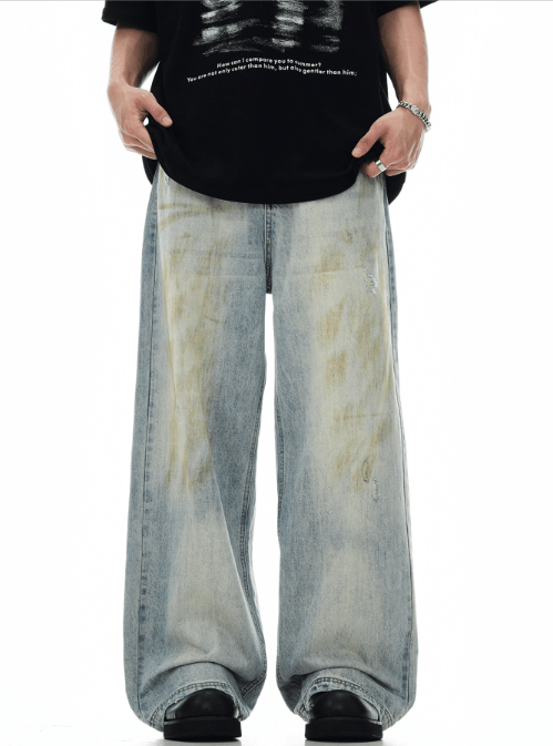 American retro dirty mud dyed distressed jeans