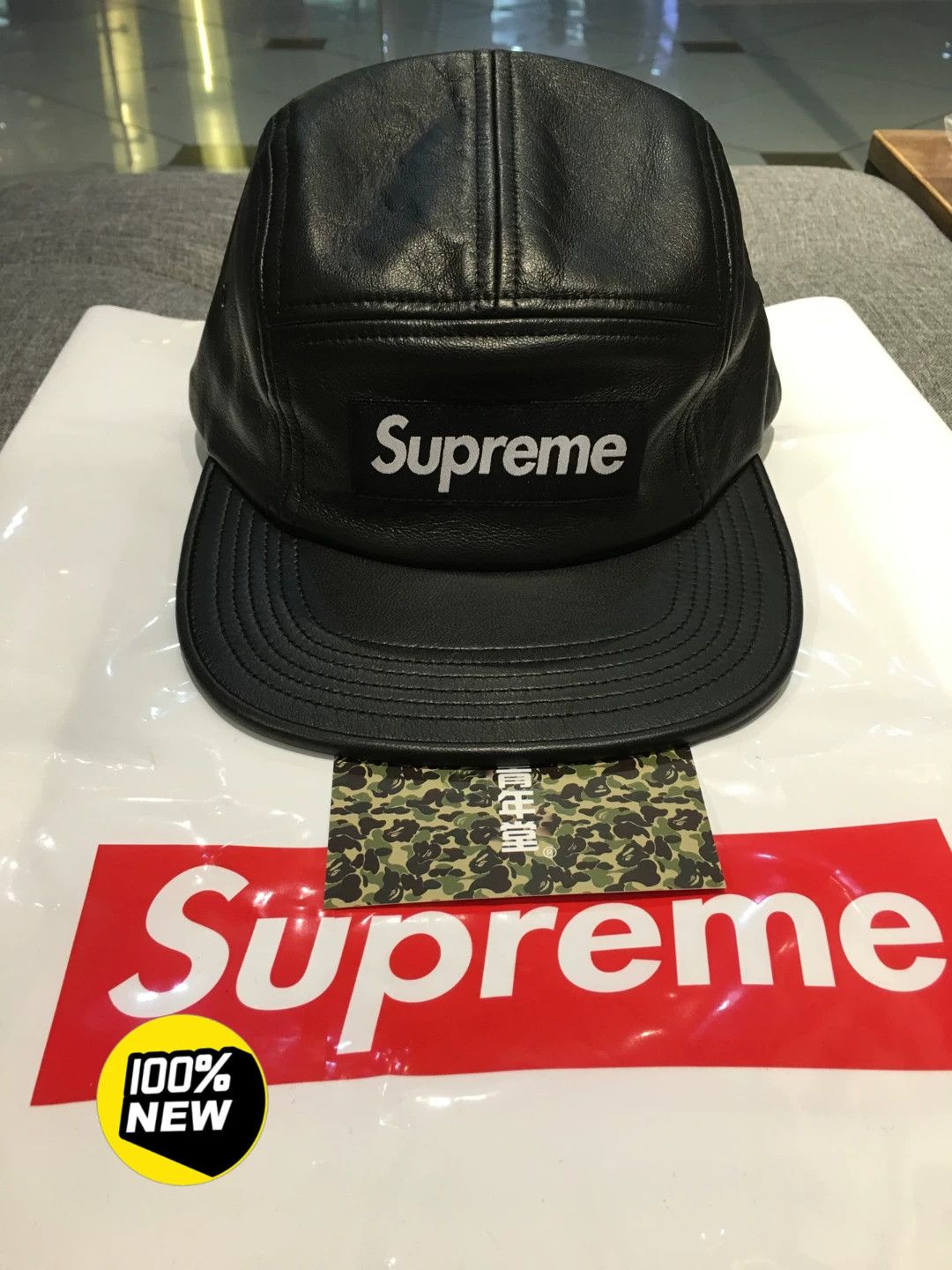 supreme leather camp cap black