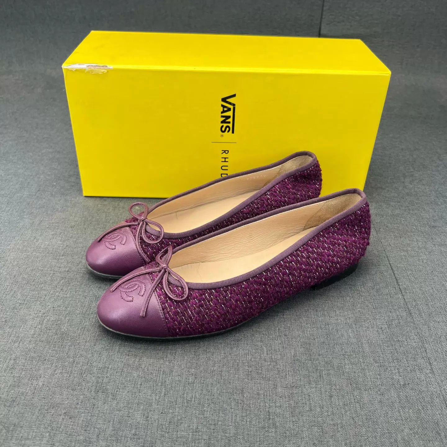 Chanel Chanel Tweed Ballet Flats Purple 37.5 with Box Size US 7 / IT 37 - 1 Thumbnail