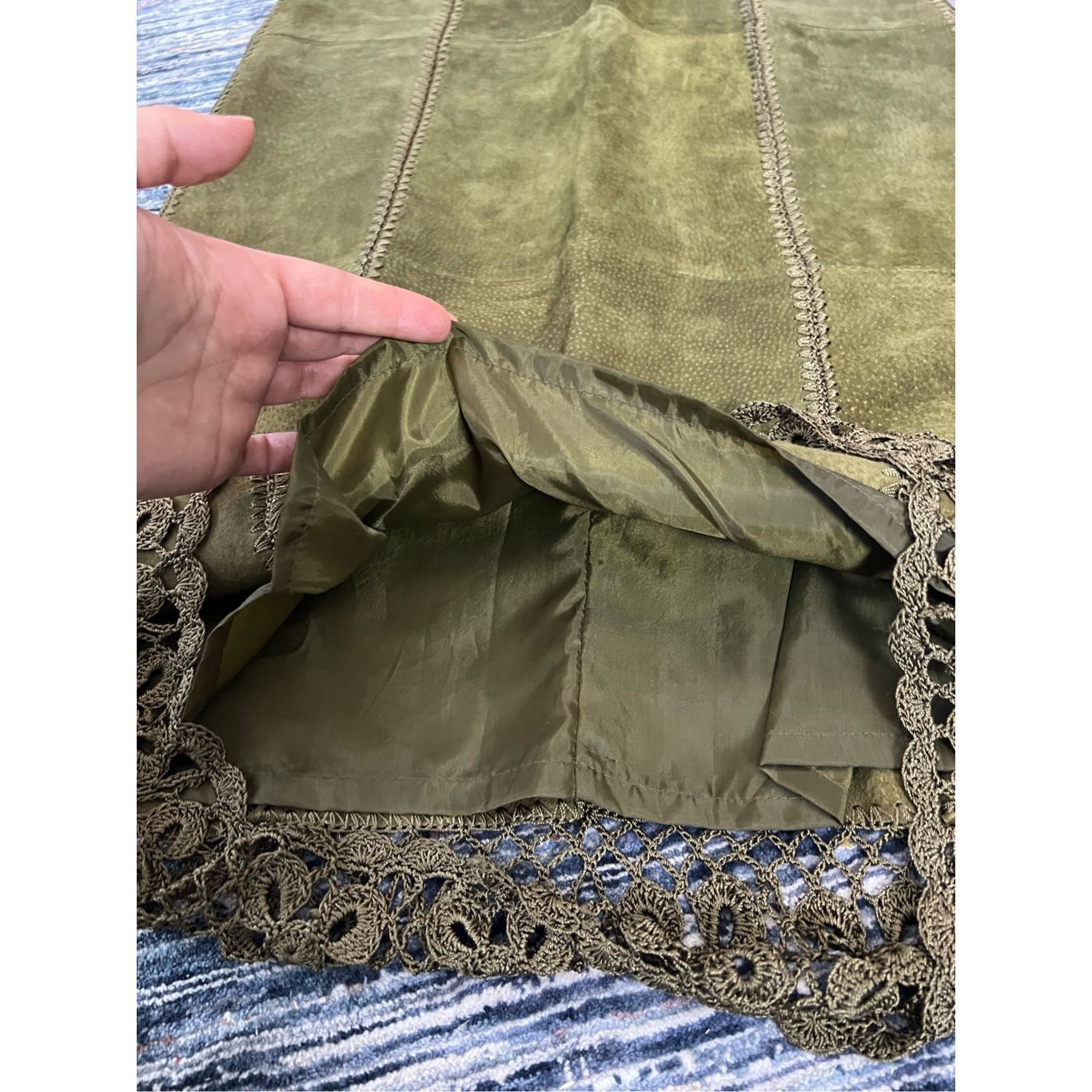 Other S.M.H. Boutique Patchwork Leather Olive Midi Dress Size 8 Size M / US 6-8 / IT 42-44 - 8 Thumbnail