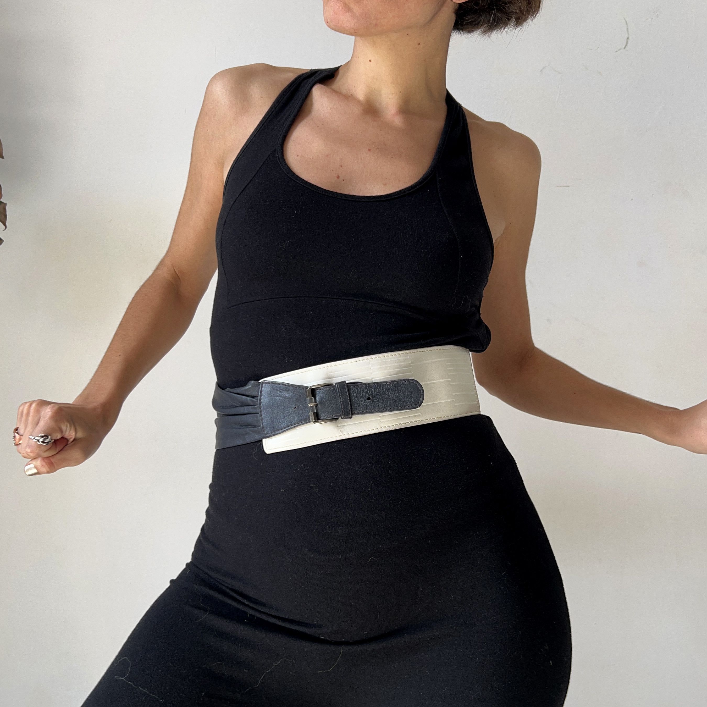 Versace Gianni Versace Vintage Black White Wide Leather Belt Size ONE SIZE - 4 Thumbnail