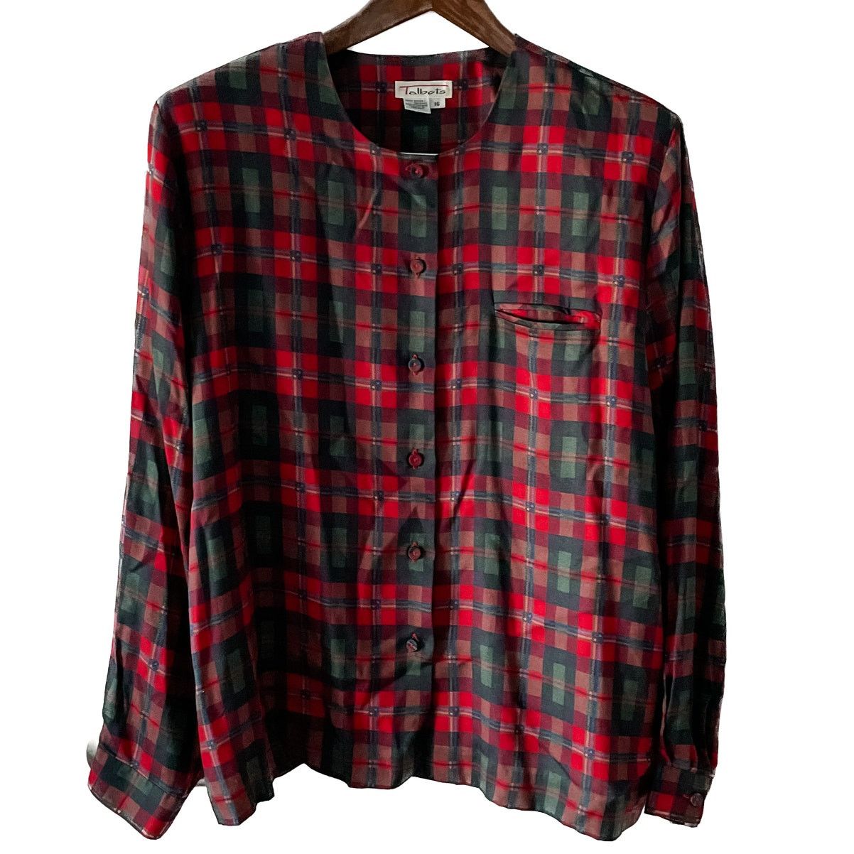 Vintage Vintage Talbots plaid collarless button-down blouse large L Size L / US 10 / IT 46 - 1 Thumbnail