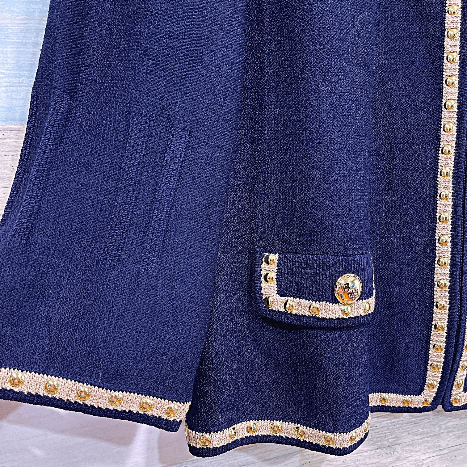 St. John ST JOHN Tweed Lady Jacket Blue Gold Studded Trim Womens 10 Size L / US 10 / IT 46 - 4 Thumbnail