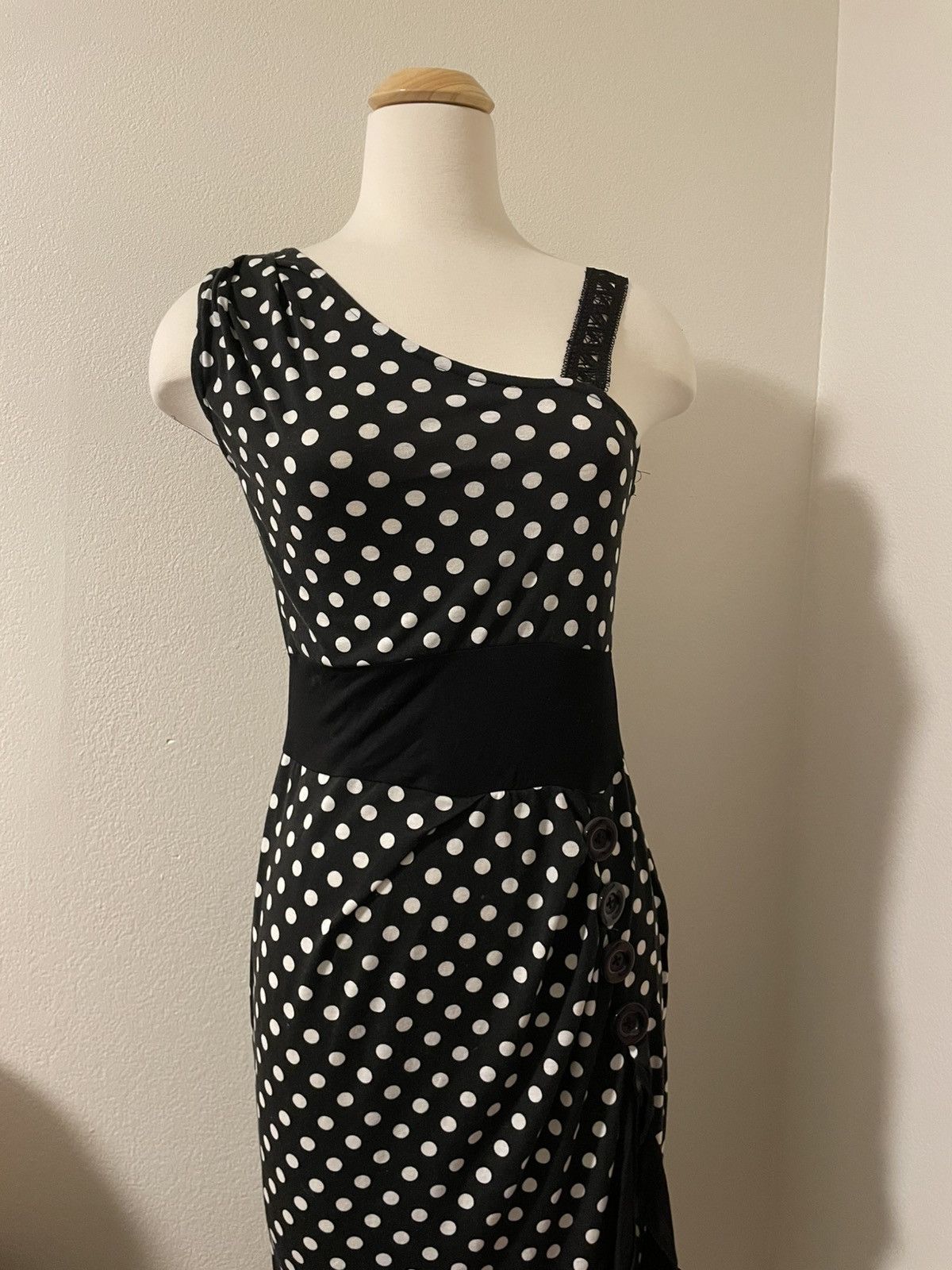Vintage Black White One Shoulder Polka Dot Dress M Size M / US 6-8 / IT 42-44 - 3 Thumbnail