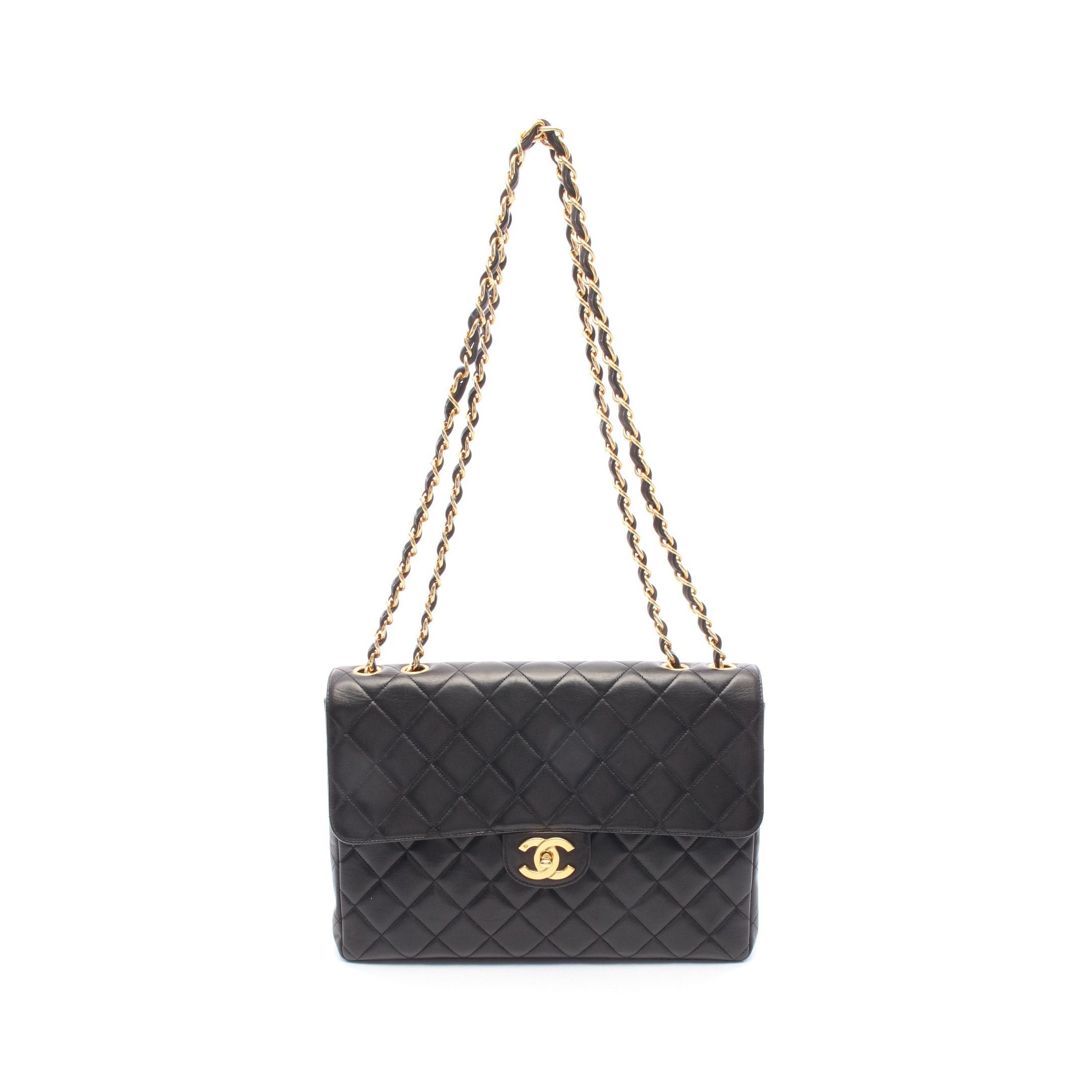 Chanel Chanel Decamatlassé 30 Single Flap Double Chain Shoulder Bag Lambskin Black Gold Hardware Size ONE SIZE - 1 Thumbnail