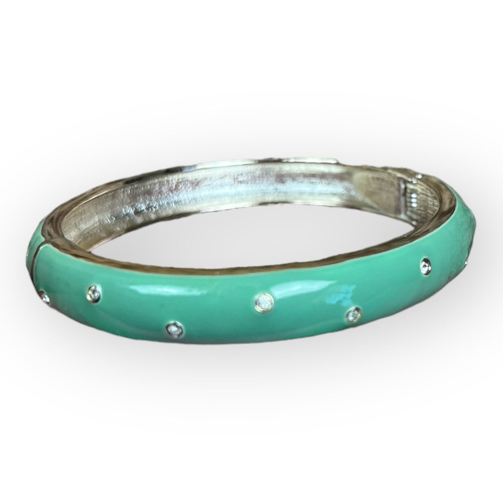 Vintage Green Pastel Bangle Bracelet with Rhinestone Accents Size ONE SIZE - 1 Thumbnail