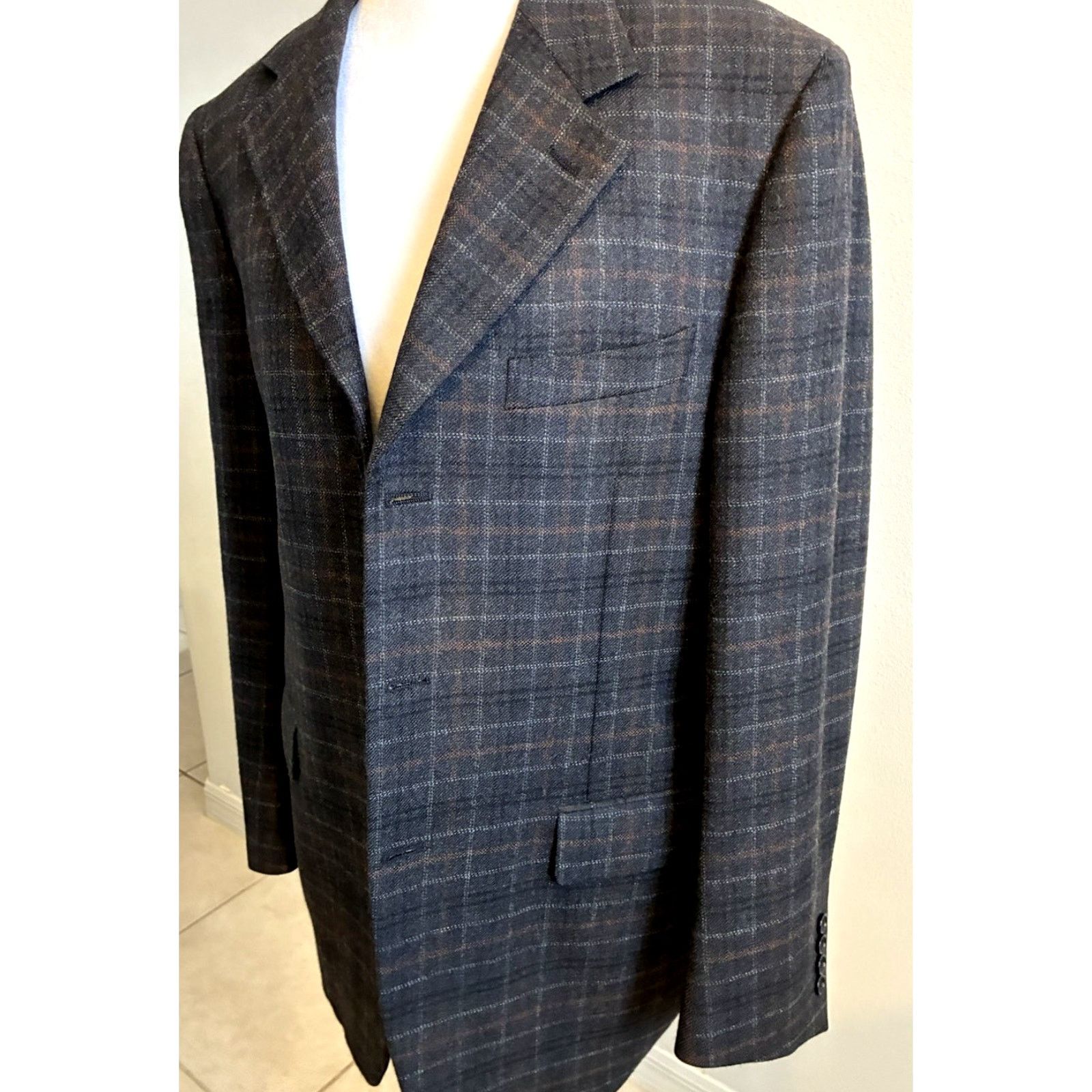Canali CANALI Gray Plaid Check 100% Wool Blazer Sport Coat 38R S Size 38R - 1 Thumbnail