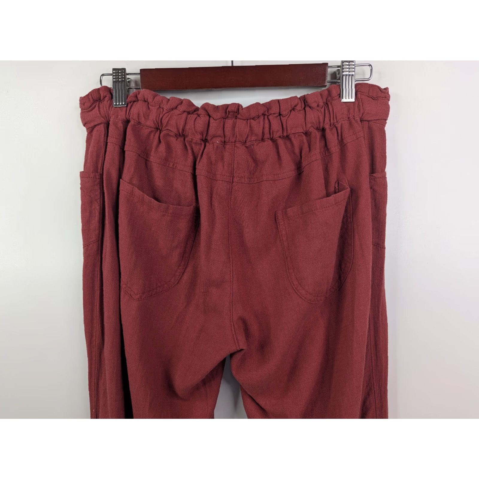 Vintage Cali 1850 Womens Medium Pants Red Linen Pull On Elastic Waist Tie Waist Summer Capri Pockets Crop Straight Size 32" / US 10 / IT 46 - 6 Thumbnail