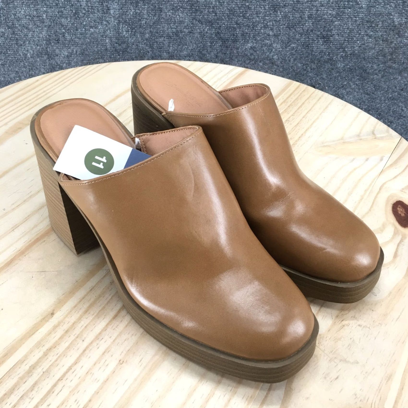 Vintage Universal Thread Heels Womens 11 Tan Mule Platform Slip On Chunky Block Heel Shoes Womens US 11 Brown Mule Platform Heel Size US 11 / IT 41 - 3 Thumbnail