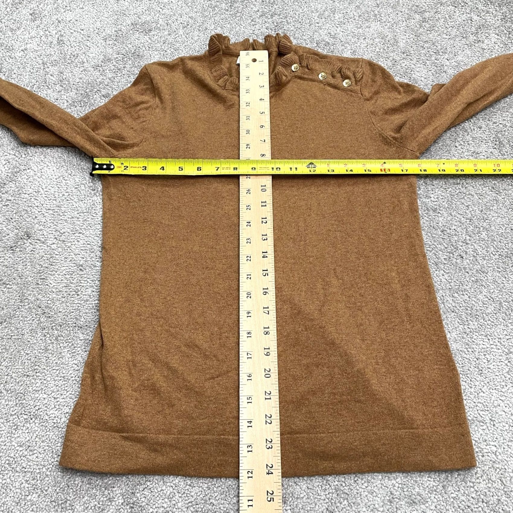J.Crew J.Crew Pullover Sweater Women S Crew Neck Brown Cotton Knit Buttons Ruffle Casual Summer Spring Fall Size S / US 4 / IT 40 - 7 Thumbnail