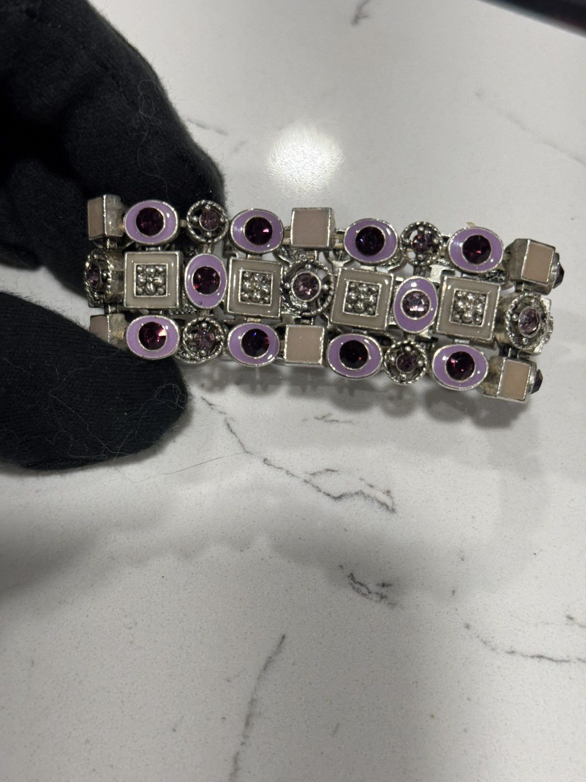 Jewelry Vintage Silver Plated Jewelry with purple enamel and stones Size ONE SIZE - 7 Thumbnail
