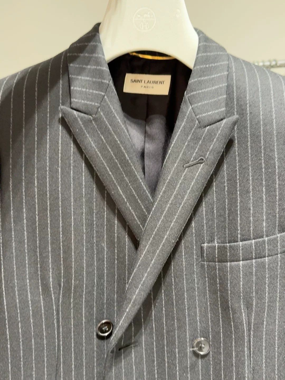 Saint Laurent Paris Saint Laurent Gray Pinstripe Double-Breasted Suit Size US XXS / EU 40 - 1 Thumbnail