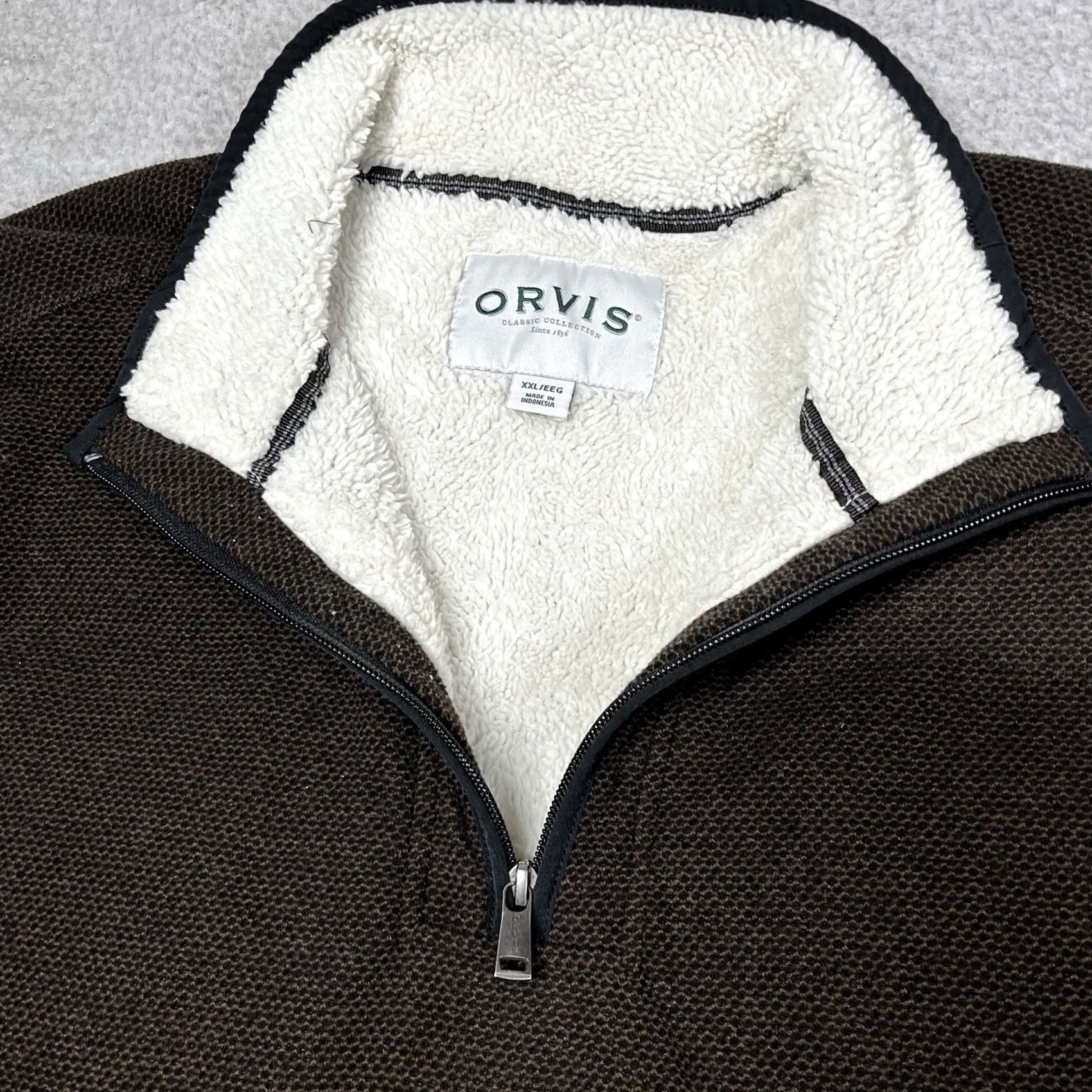 Orvis Orvis Pullover 1/4 Zip Sweater Men 2XL Brown Fleece Lined Mock Neck Jacket Outdoor Casual Winter/Vintage Style הצד Size US XXL / EU 58 / 5 - 3 Thumbnail