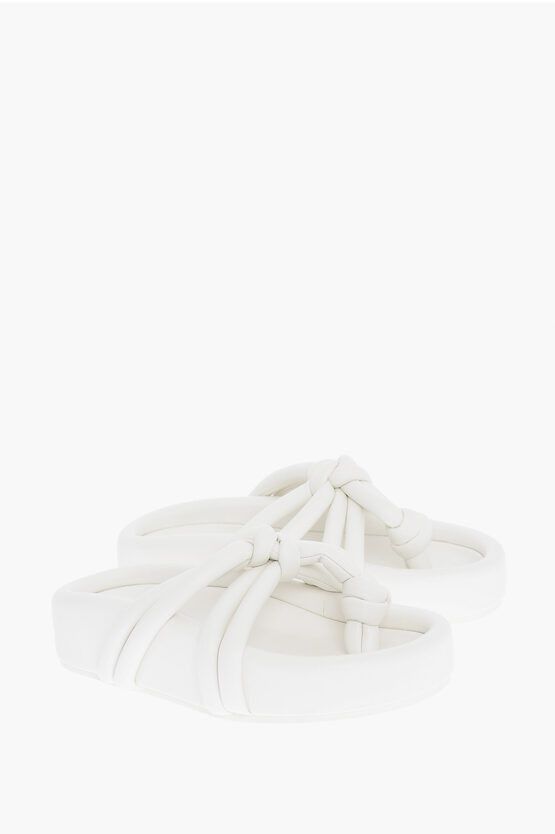 image of Maison Margiela Mm6 Faux Leather Thong Sandals With Knotted Design in White, Women's (Size 5)