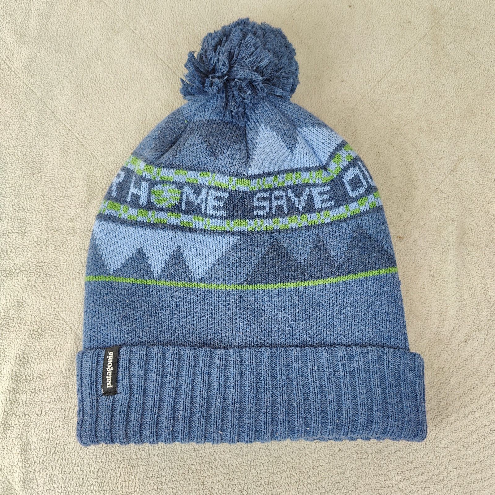 Patagonia Patagonia Powder Town Pom Beanie Hat Save Our Home Knit Size ONE SIZE - 1 Thumbnail