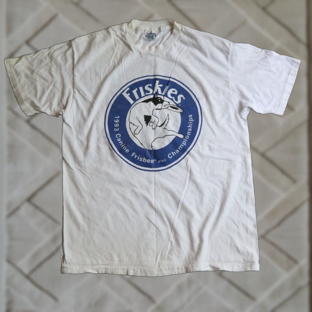 VINTAGE Hanes Dog Shirt T-Shirt Large Cotton 90s Canine Frisbee  Championship White Mens, image size:1024x1024