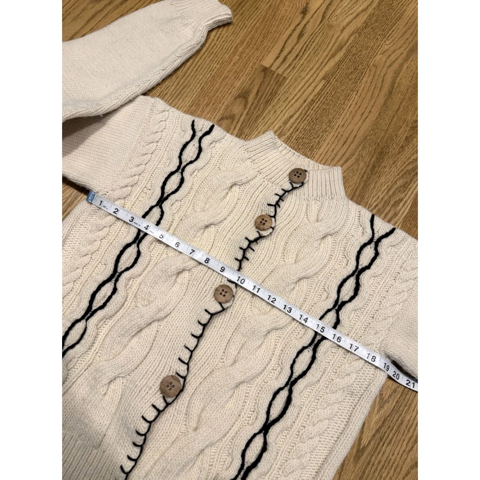 Vintage Tach Jackie Women’s Hand Knit Merino Wool Cardigan Sweater Large Cream Size L / US 10 / IT 46 - 6 Thumbnail