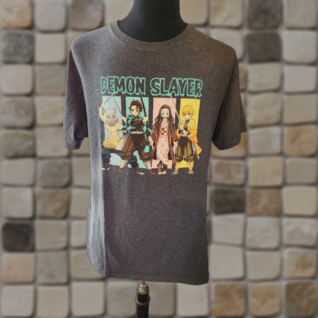 Vintage Demon Slayer T-Shirt Men Adult Large Gray Anime Manga Cotton Polyester Graphic Print Crew Neck Short Sleeve Regular Fit Vintage No N/A Size US L / EU 52-54 / 3 - 1 Thumbnail