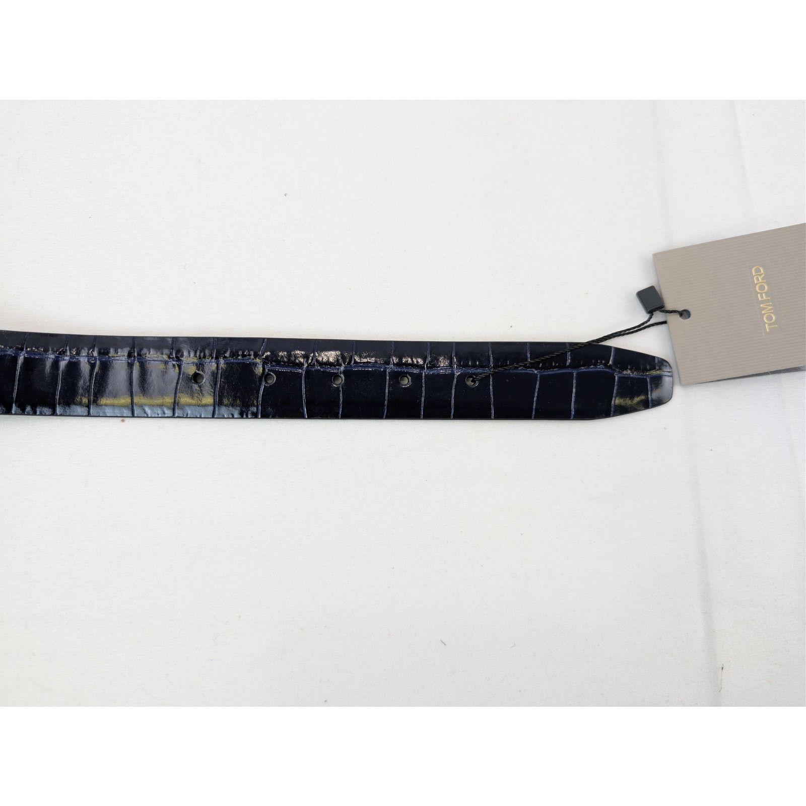 Tom Ford o1rshd1 Size: 95 / T Icon Crocodile-Effect Belt in Navy Blue Size 38 - 5 Thumbnail