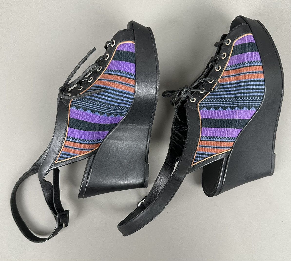 Hermes Hermes - Toile Aztec Pattern Galla Laced-Up Heel Multicolor Size US 7 / IT 37 - 5 Thumbnail