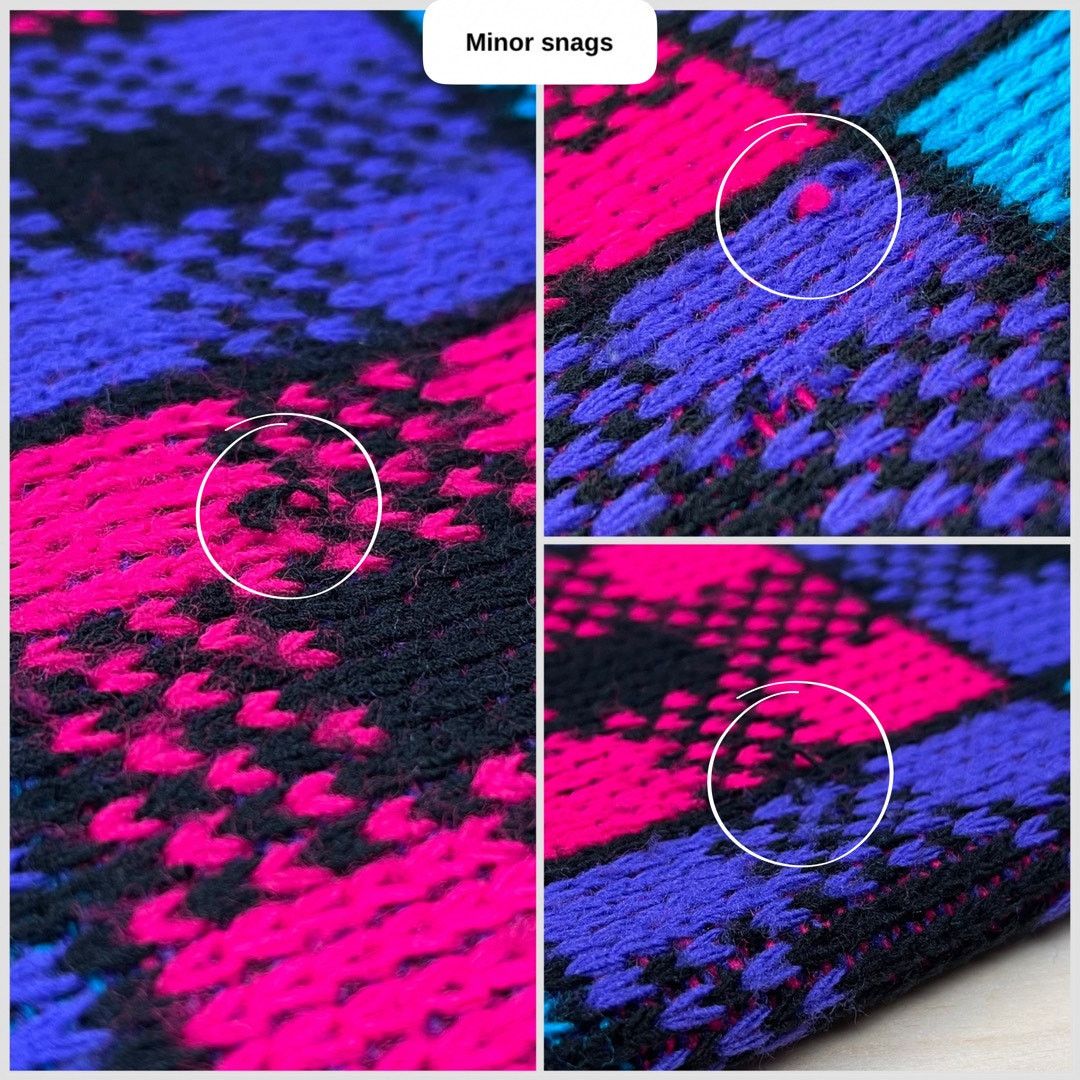 Vintage 1980s Hot Pink and Purple Plaid Cropped Pullover Sweater Size L / US 10 / IT 46 - 4 Thumbnail