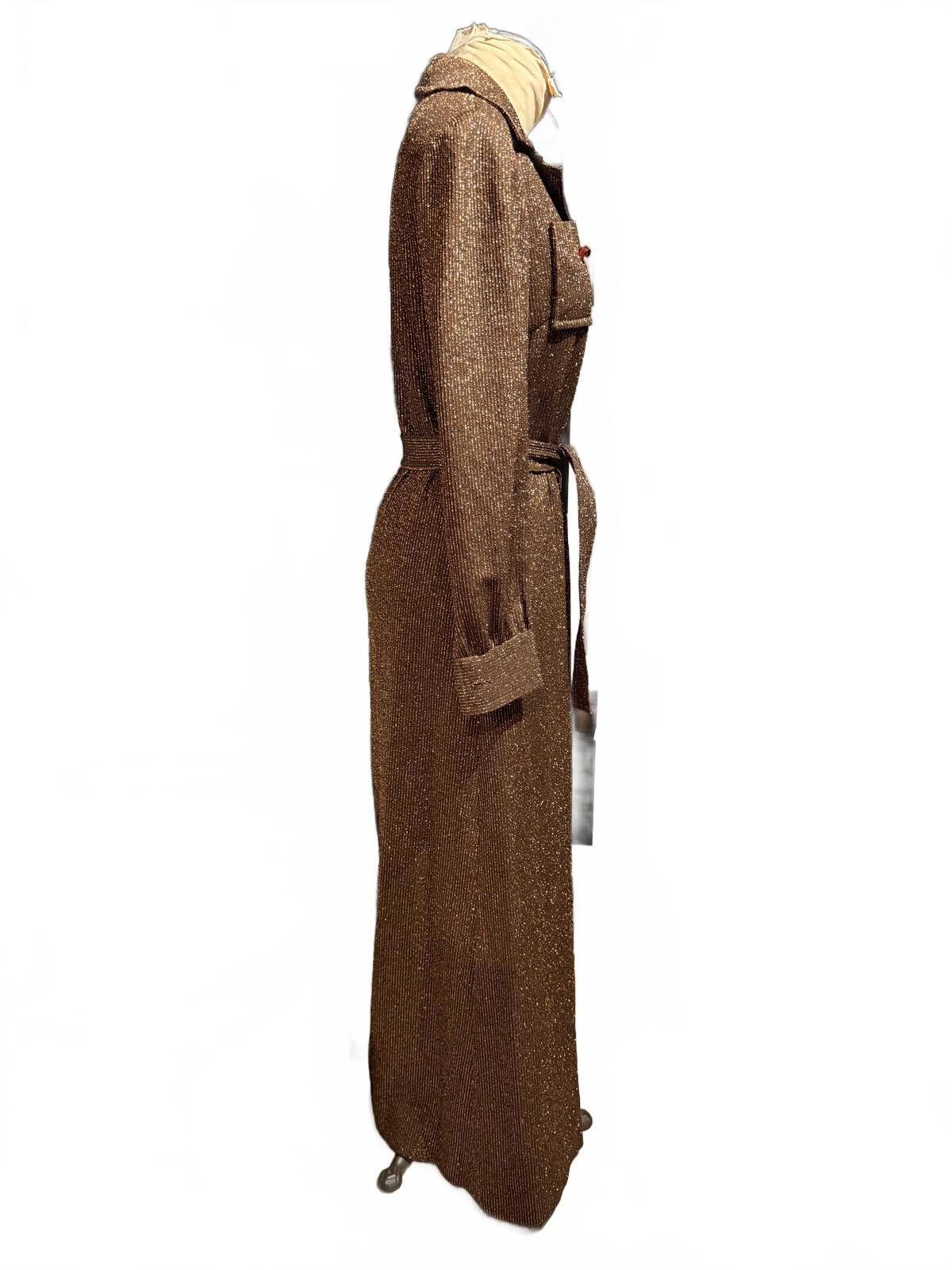 Danton Dalton Vintage 70s Brown Metallic Knit Button-Up Maxi Dress Size S / US 4 / IT 40 - 2 Thumbnail