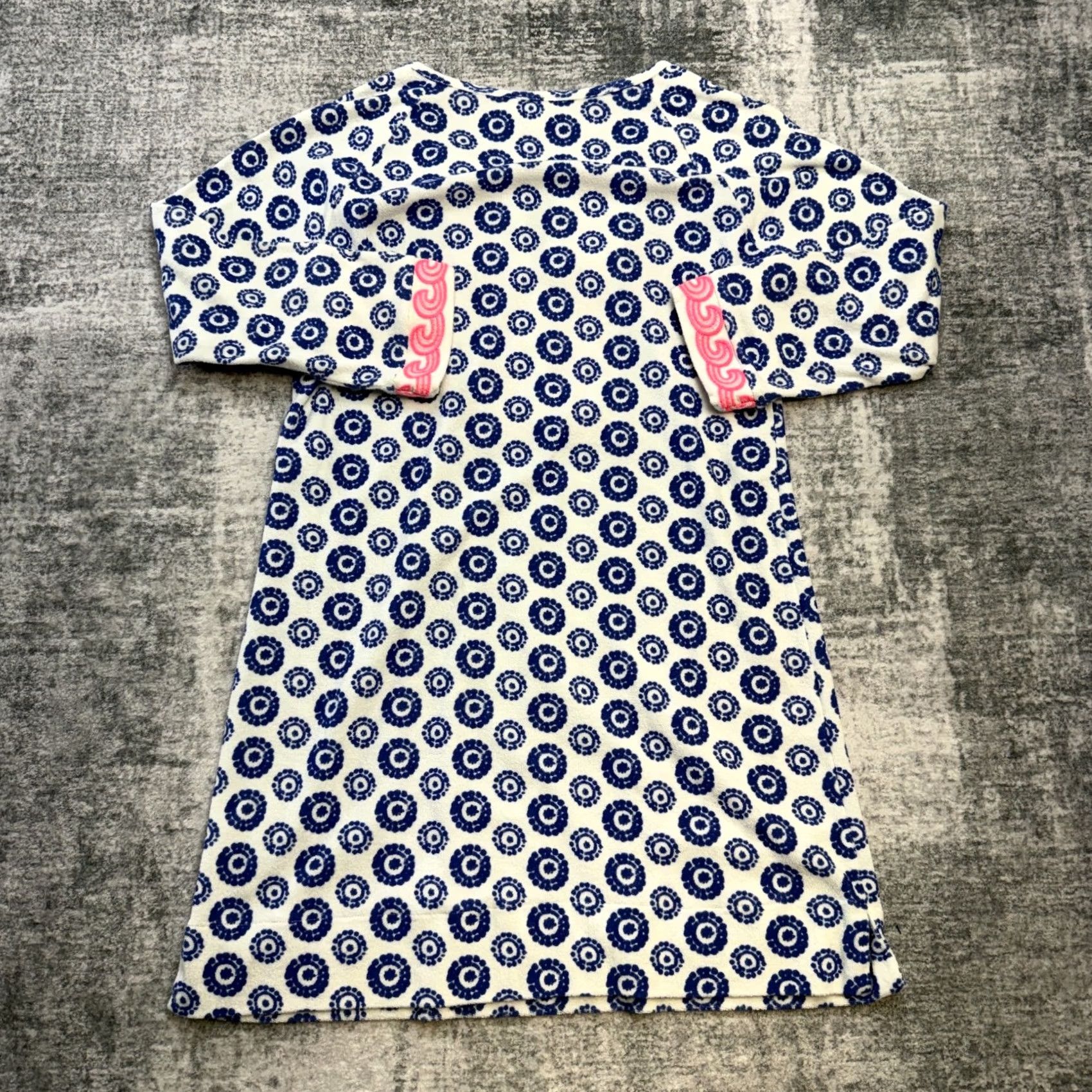 Vineyard Vines Vineyard Vines Dress Womens S Blue Geometric Terry Cloth Beach Coverup Resort Shift 3/4 Sleeve V-Neck Pullover Short Dress Length Size S / US 4 / IT 40 - 5 Thumbnail