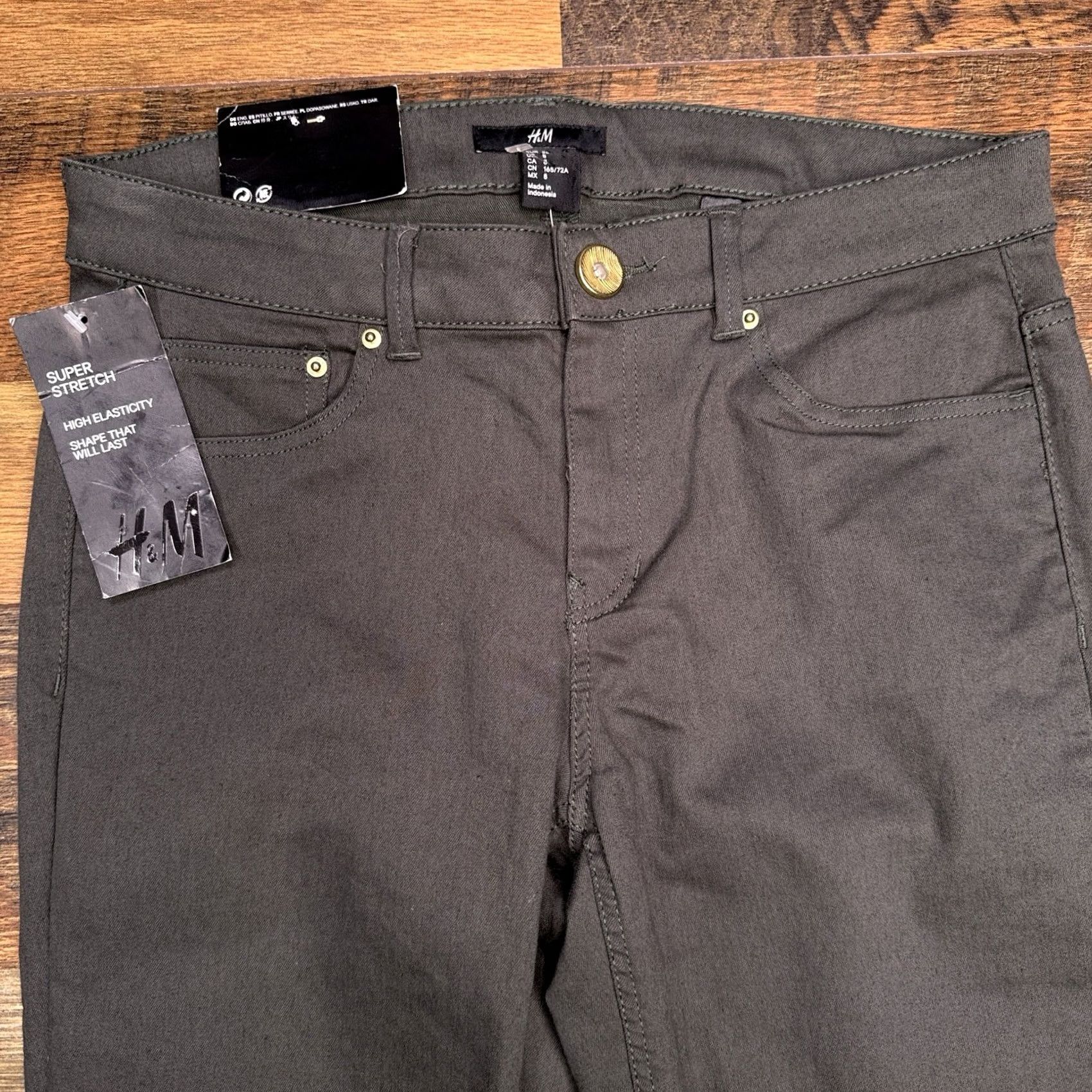 H&M HM Skinny Jeans Womens 8 Green Stretch Denim Zip 5-Pocket City Logo 30.5in Inseam Womens Fit Slim Modern Daywear Size 30" / US 8 / IT 44 - 3 Thumbnail