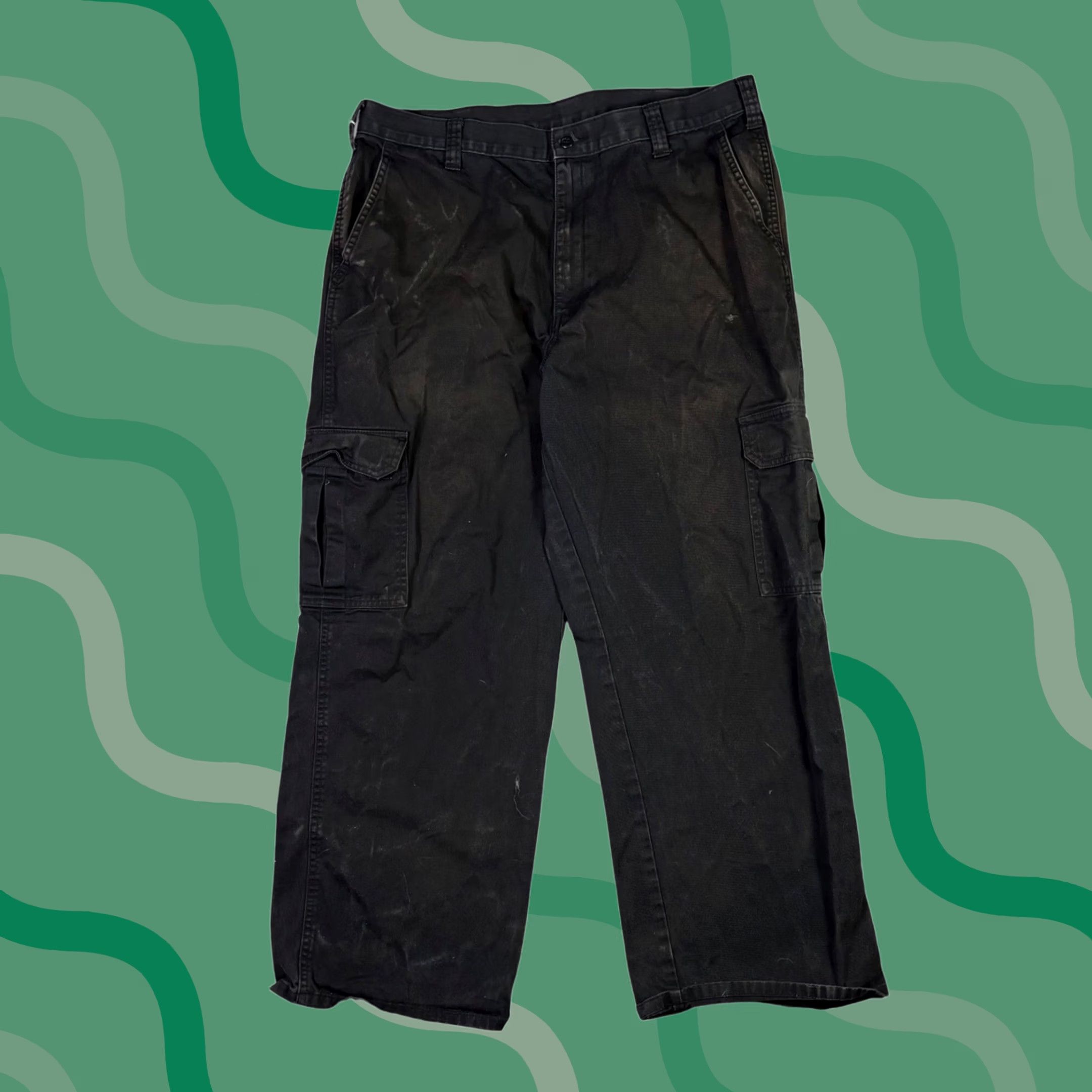 Dickies Dickies Mens Black Cotton Twill Cargo Pants 34x28 Work Pants Cargo Pocket Distressed 34 White Logo Mens Size US 34 / EU 50 - 1 Thumbnail
