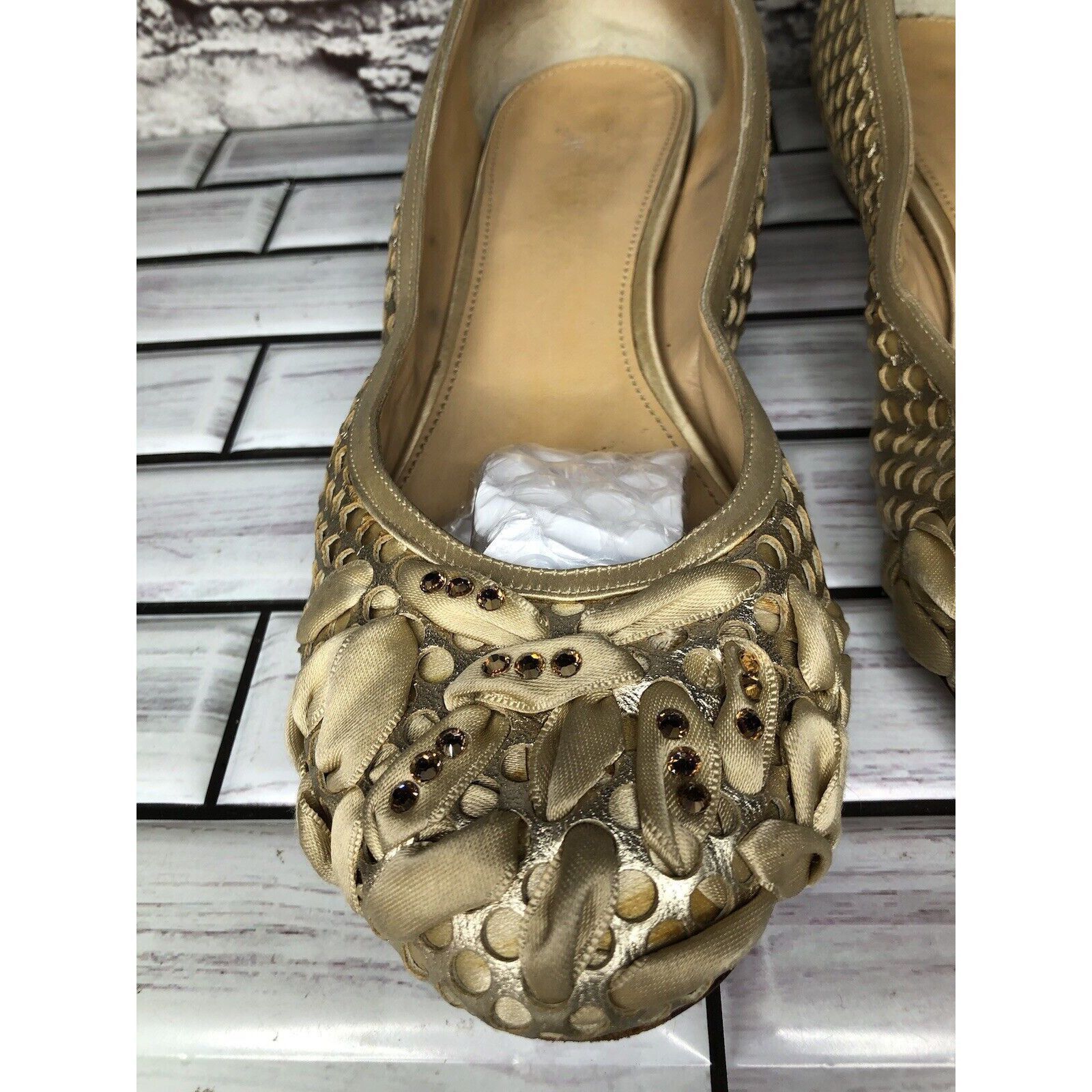 Other Rodo Beige Gold Silk Gem Rhinestone Low Pump Ballet Flats Wo Size US 7.5 / IT 37.5 - 16 Thumbnail