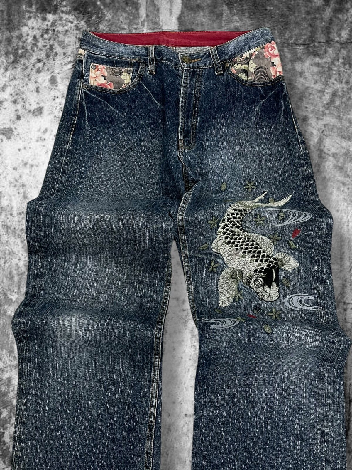 Beauty Beast Vintage Japan Designer 90’S Karakuri Traditional Sukajan Koi Size US 30 / EU 46 - 3 Thumbnail