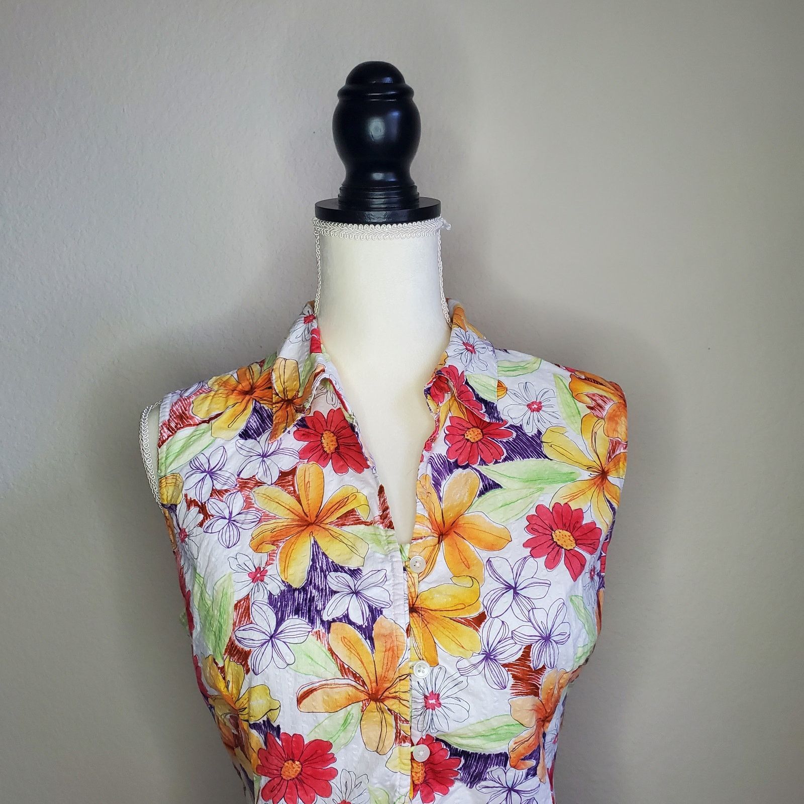 Other Talbots Floral Sleeveless Blouse Large Size L / US 10 / IT 46 - 5 Thumbnail