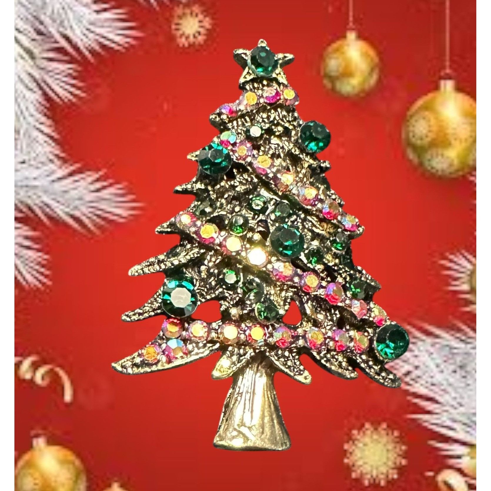 Handmade Christmas in Dixie Brooch Pin New Topaz Garland Garnet Green Size ONE SIZE - 3 Thumbnail