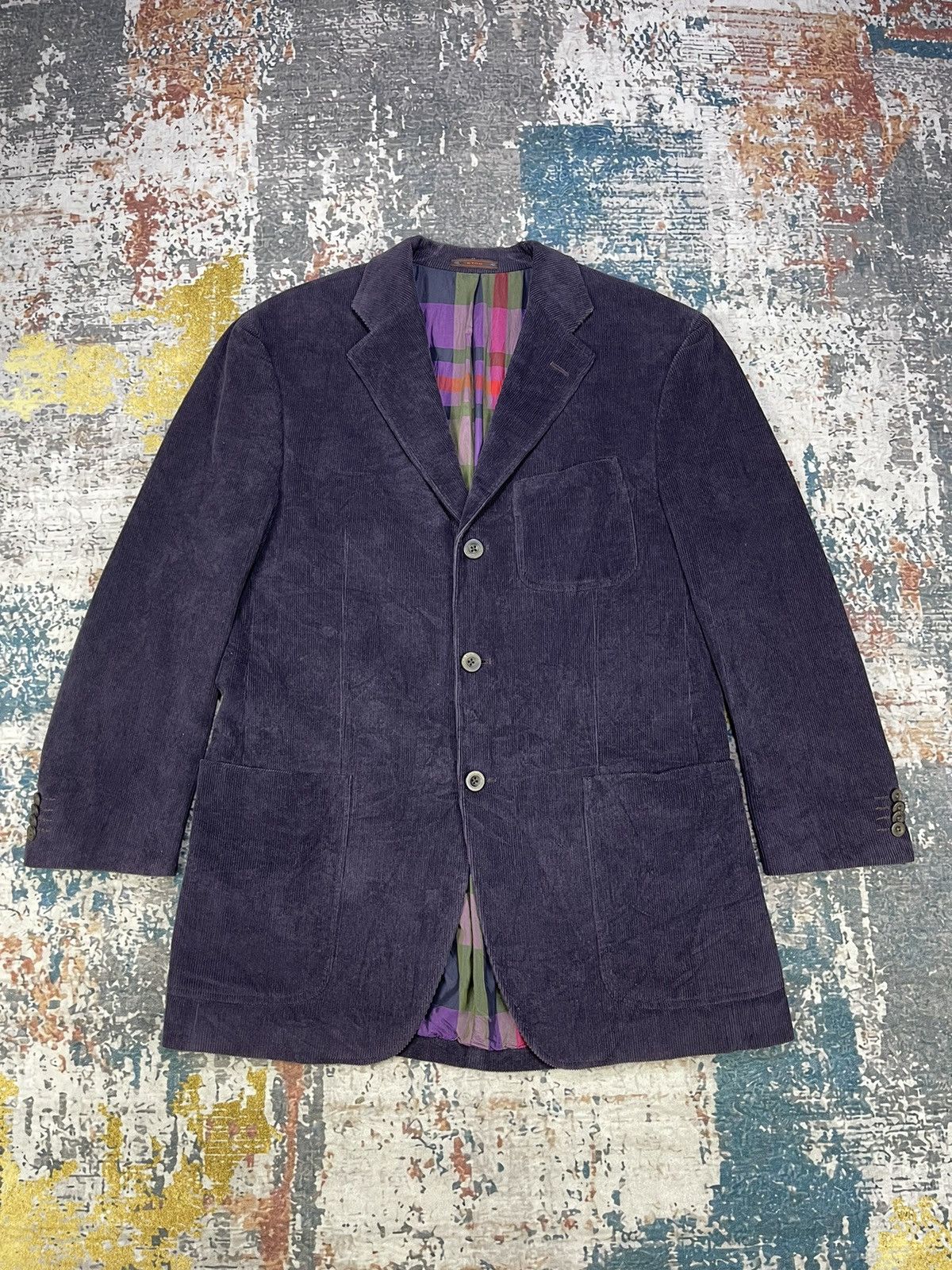 Luxury Etro Purple Suede Corduroy Single Breasted Blazers