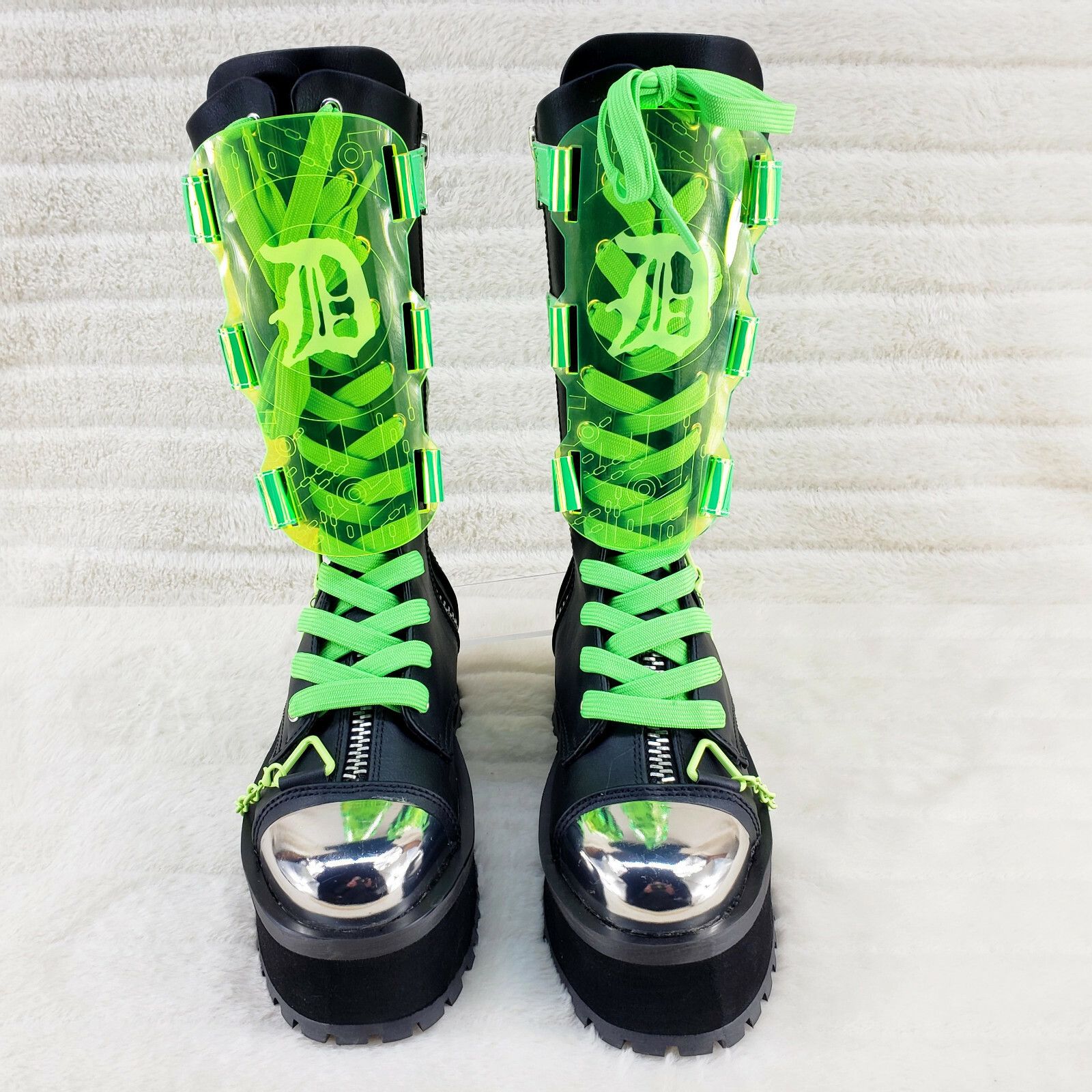 Other GraveDigger 255 Neon Green Acrylic Shield Mid Calf Boots Men Size US 6 / EU 39 - 7 Thumbnail