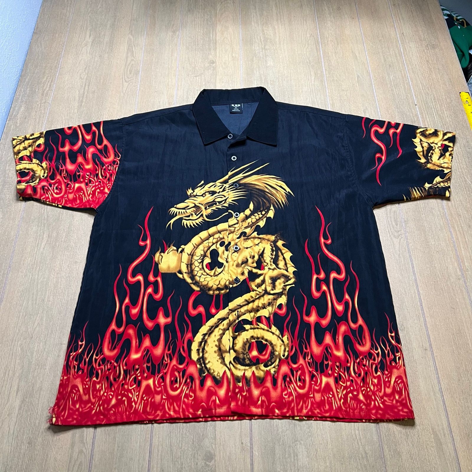 Vintage Vintage KNU Button Up Shirt Japanese Dragon Flames Mens XL Size US XL / EU 56 / 4 - 1 Thumbnail