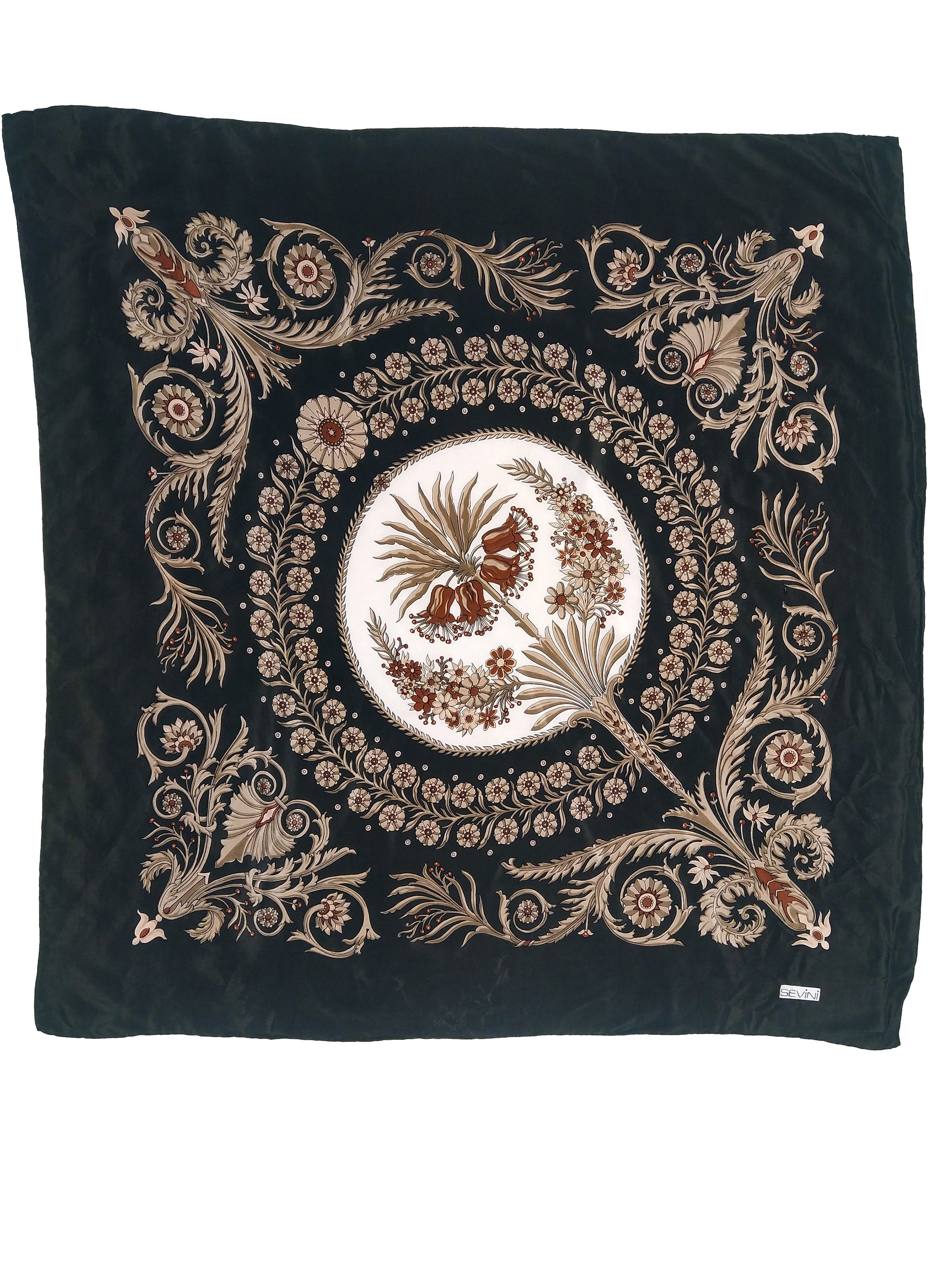 Vintage Vintage 90s Sevini Large Silk Scarf, Silk Handkerchief Size ONE SIZE - 2 Thumbnail