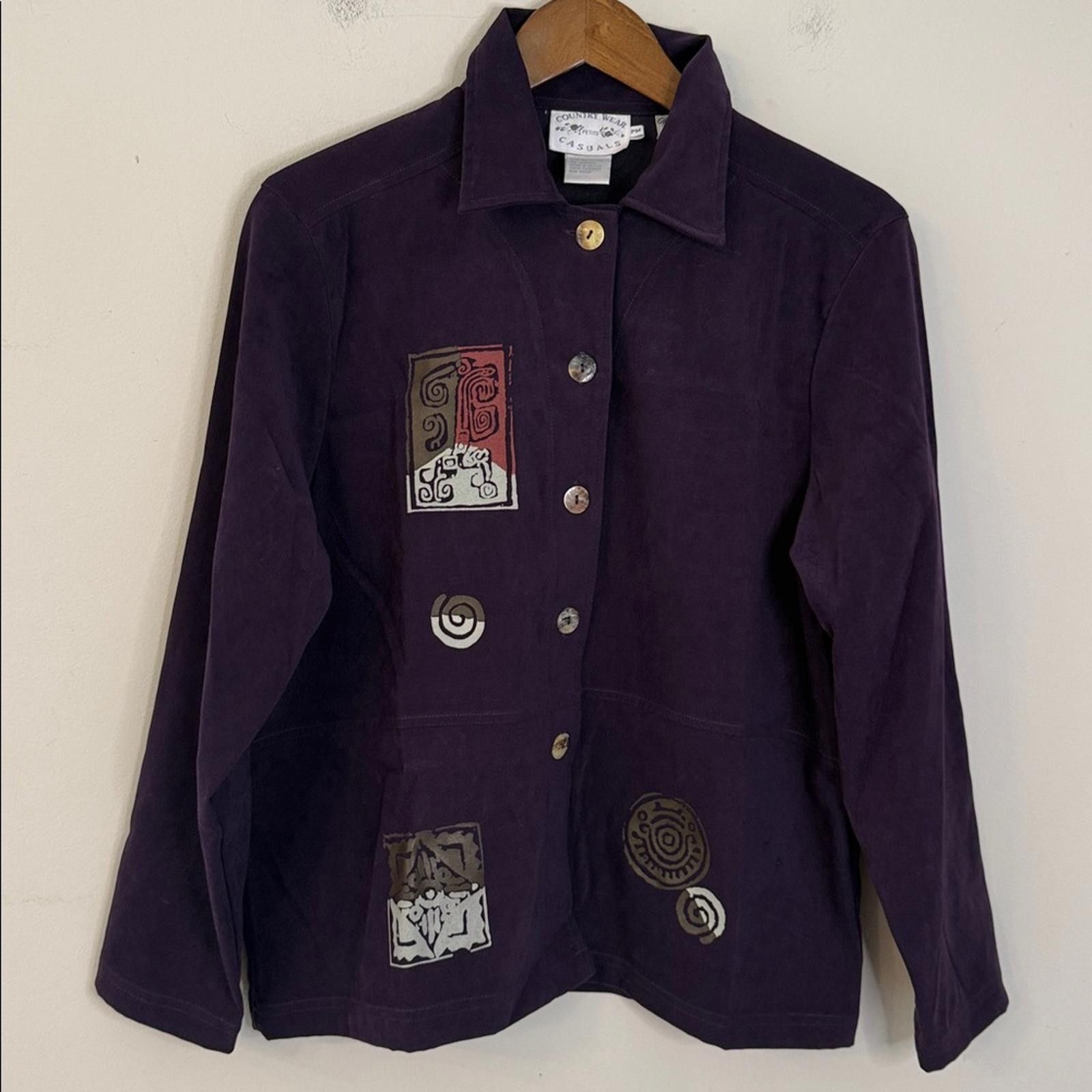 Other Country Casuals purple faux suede jacket Aztec designs SZ MP Size 32" / US 10 / IT 46 - 1 Thumbnail