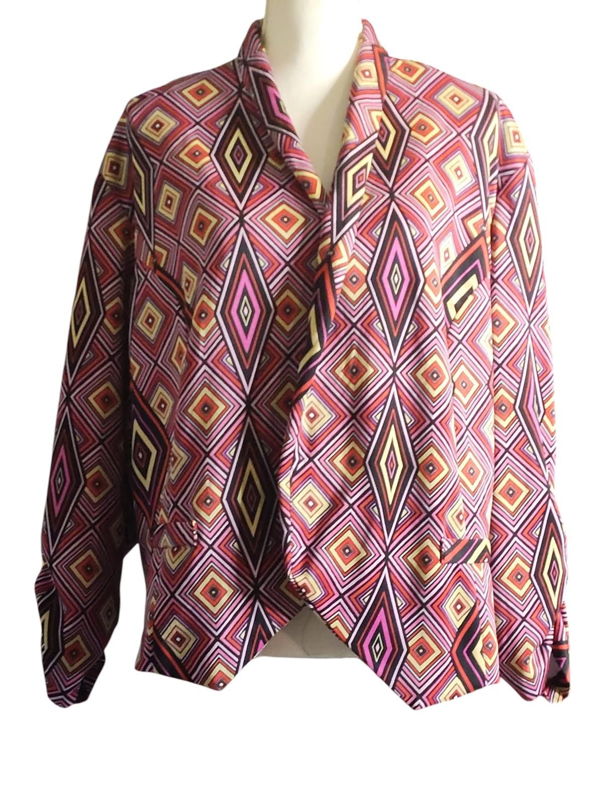 Designer Ashley Stewart Women's Geometric Pattern Open Front Blazer Size 4XL / US 24-26 - 2 Thumbnail
