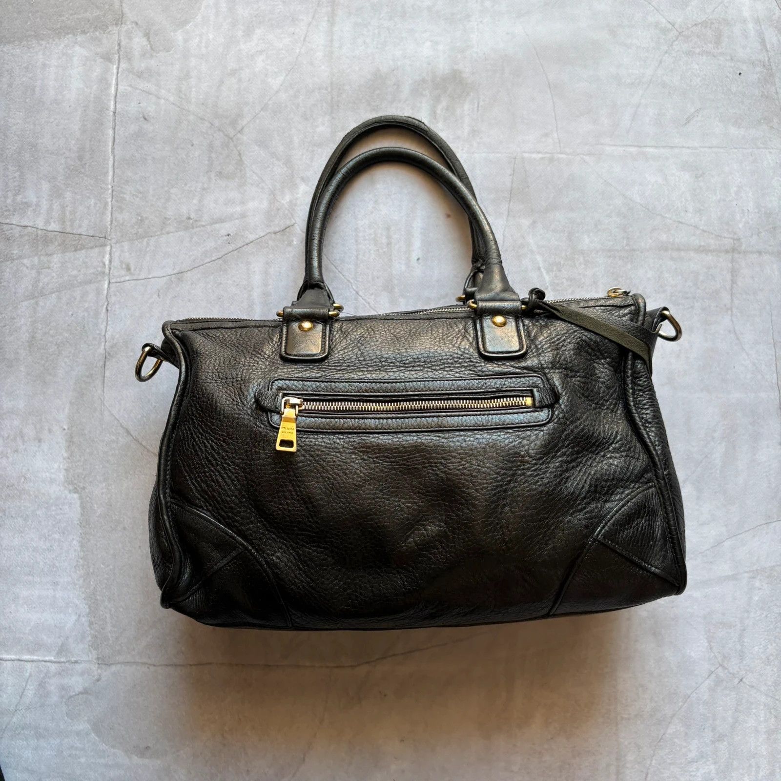 Prada Prada Vitello Daino Bag Leather Black Zip Tote handbag Size ONE SIZE - 2 Thumbnail