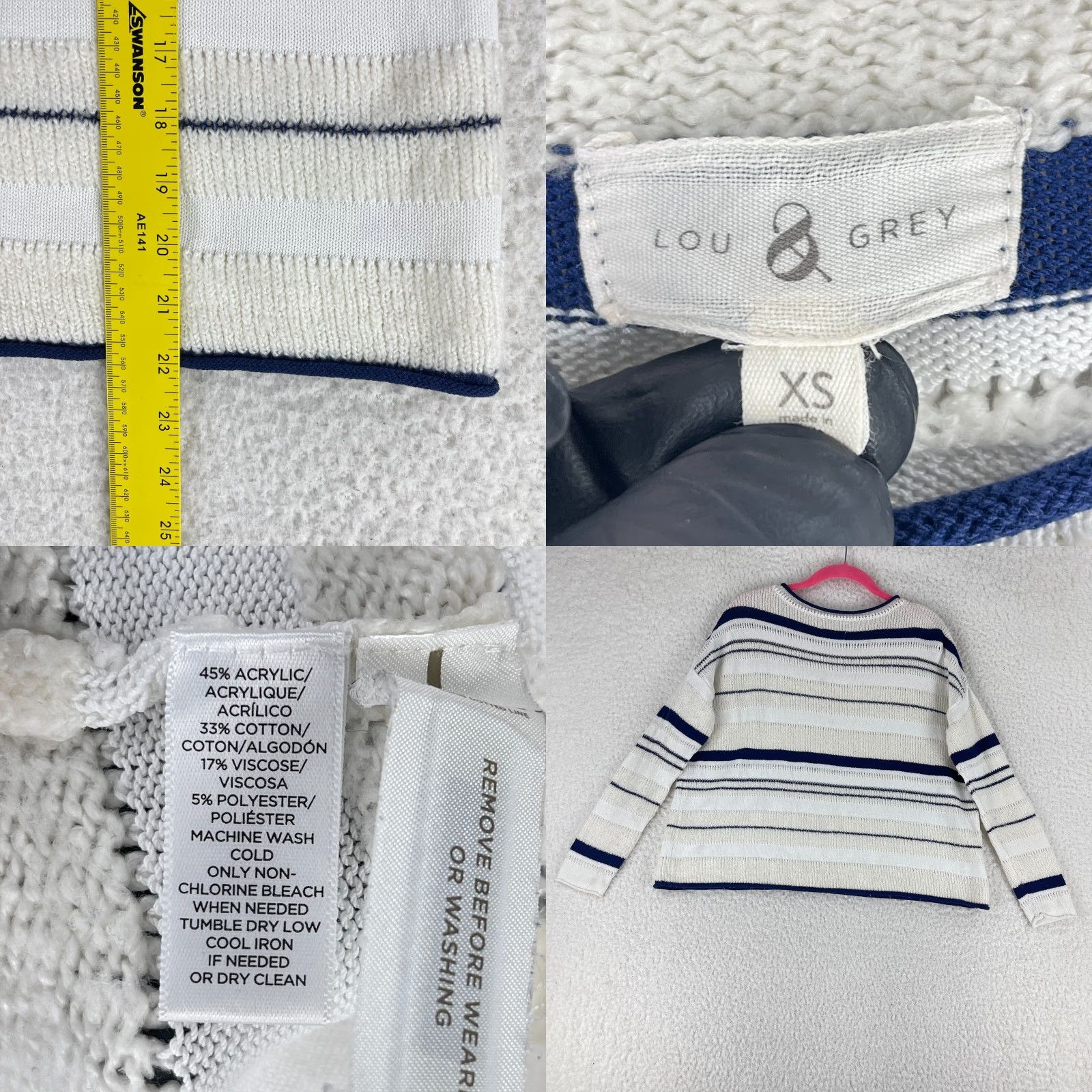 Lou & Grey Lou & Grey Sweater Womens XS Ivory Blue Striped Long Sleeve Knit Pullover Size XS / US 0-2 / IT 36-38 - 8 Thumbnail