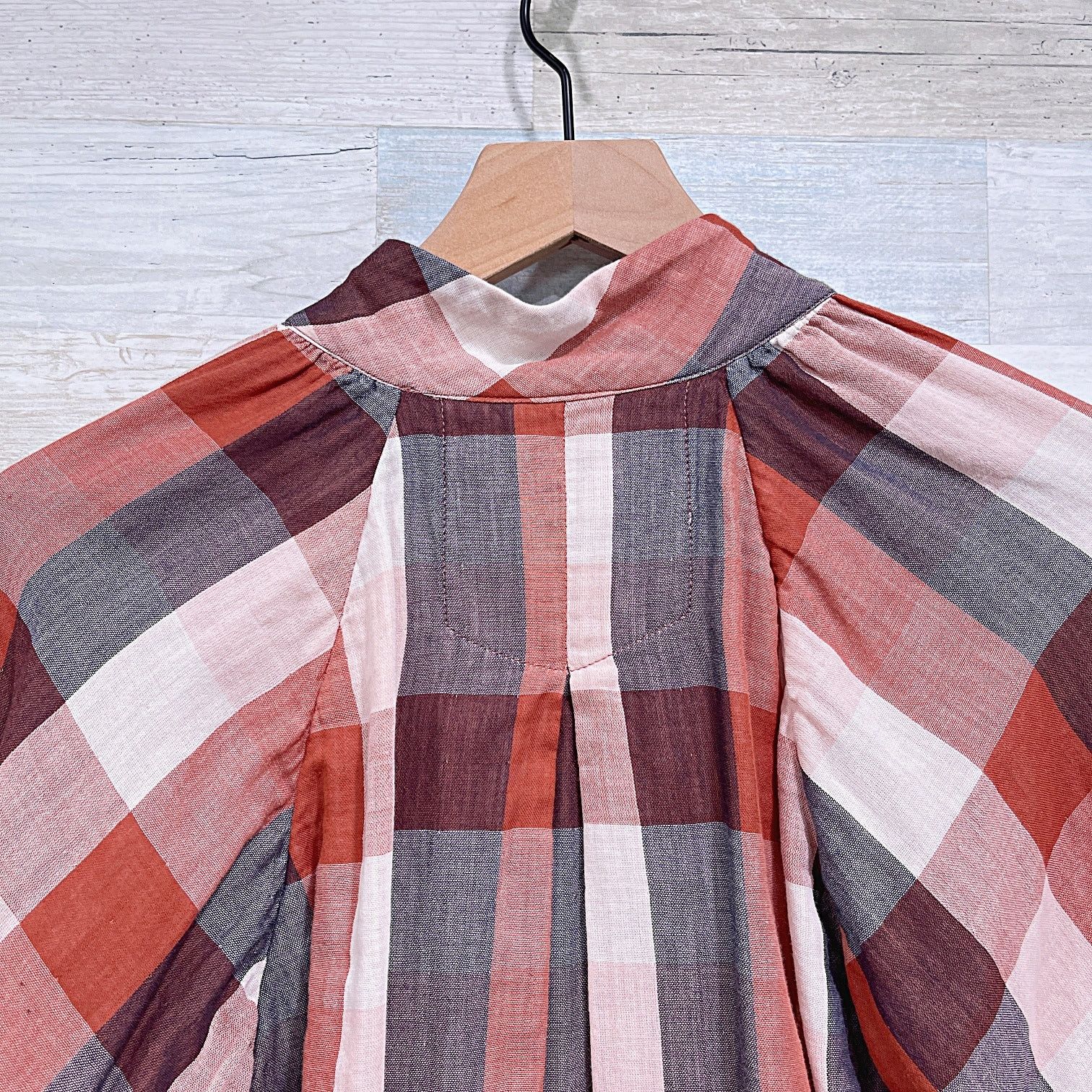 Joie JOIE Dia Plaid Henley Double Cloth Top Brown Orange 3/4 XS Size XS / US 0-2 / IT 36-38 - 5 Thumbnail