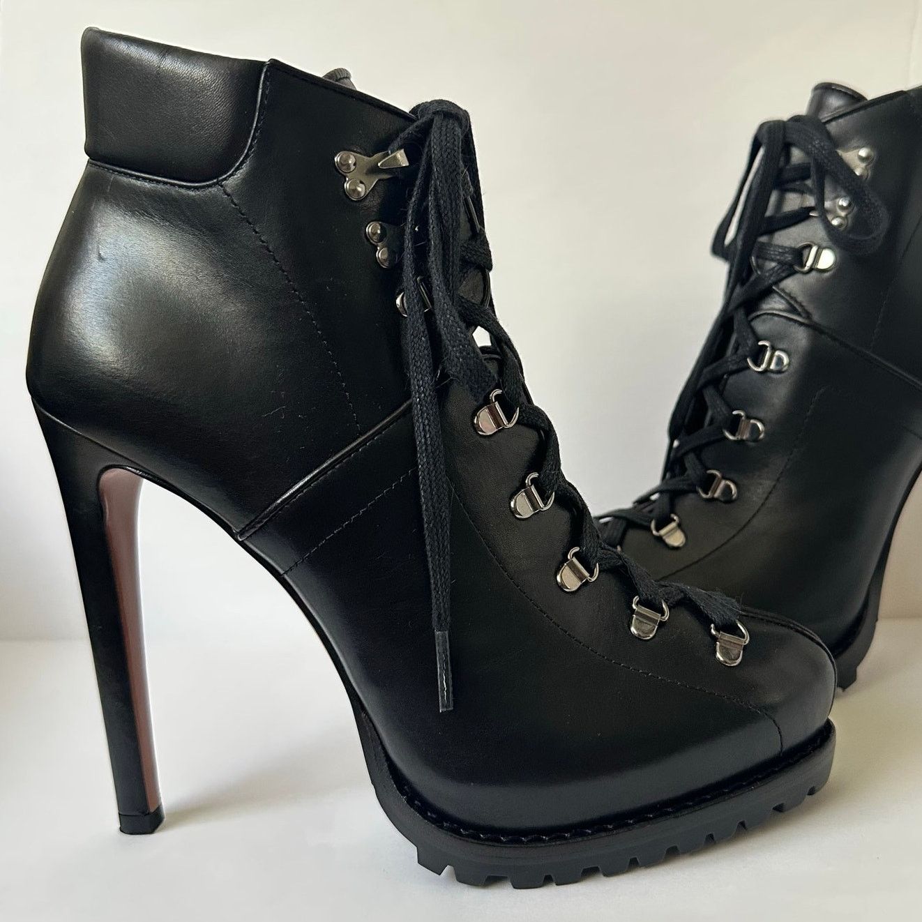 Alaia Black Leather Hiker Ankle Boots EU 38 US 8 Trek Stiletto Size US 8 / IT 38 - 7 Thumbnail