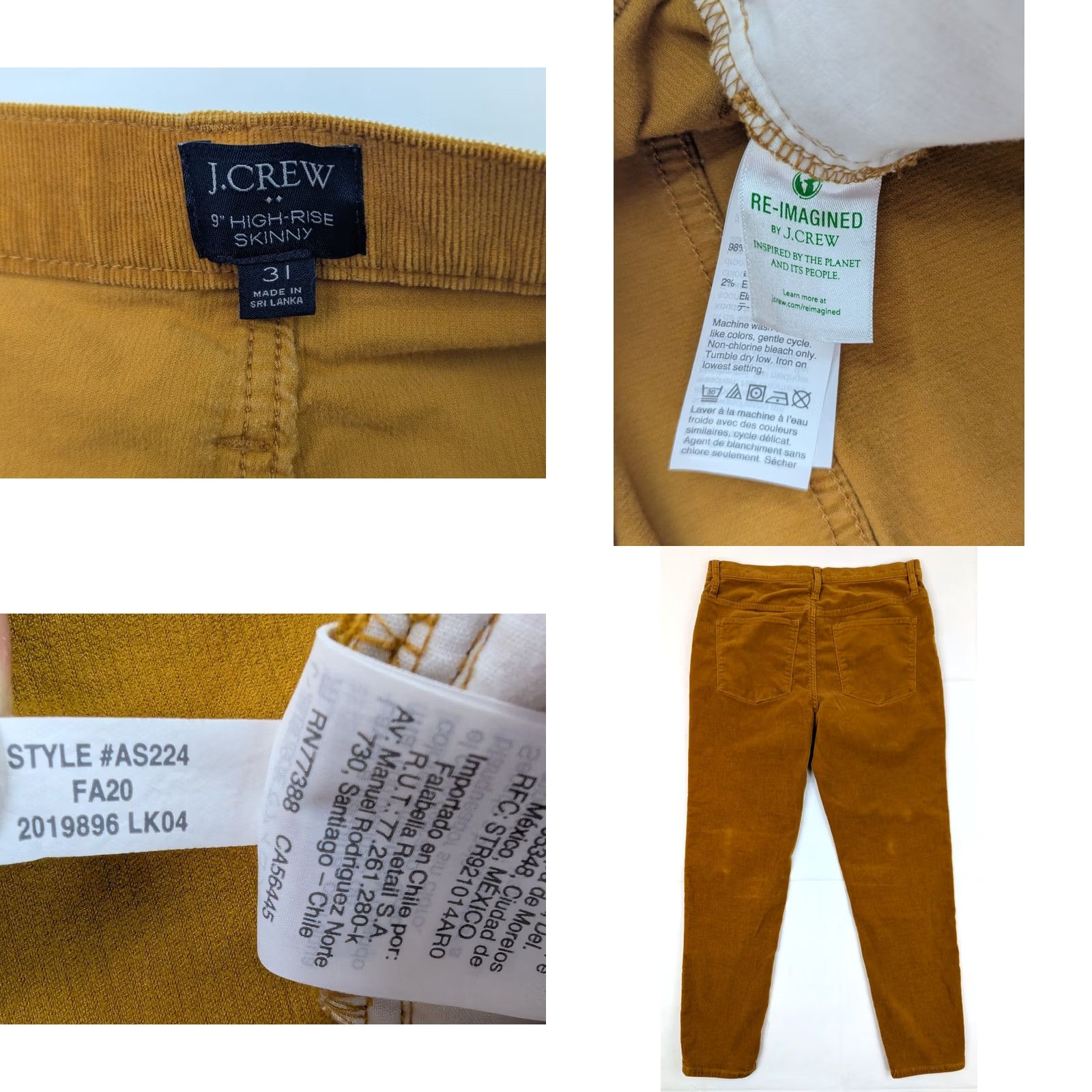 J.Crew J.CREW 9" High-Rise Skinny Pants Womens 33 Honey Mustard Corduroy Button Front Closure Shoes? Size 24" / US 00 / IT 34 - 8 Thumbnail