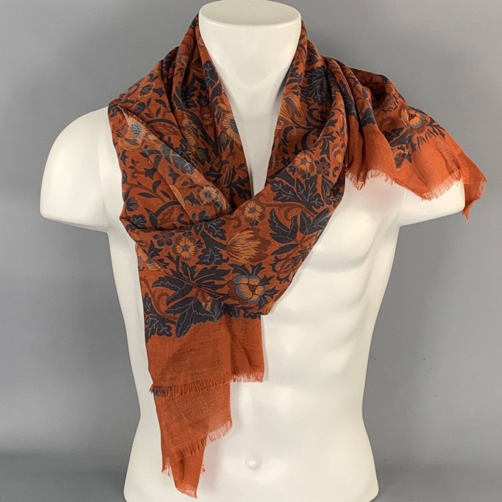 Isaia ISAIA Orange Charcoal Floral Wool Blend Scarves Size ONE SIZE - 1 Thumbnail