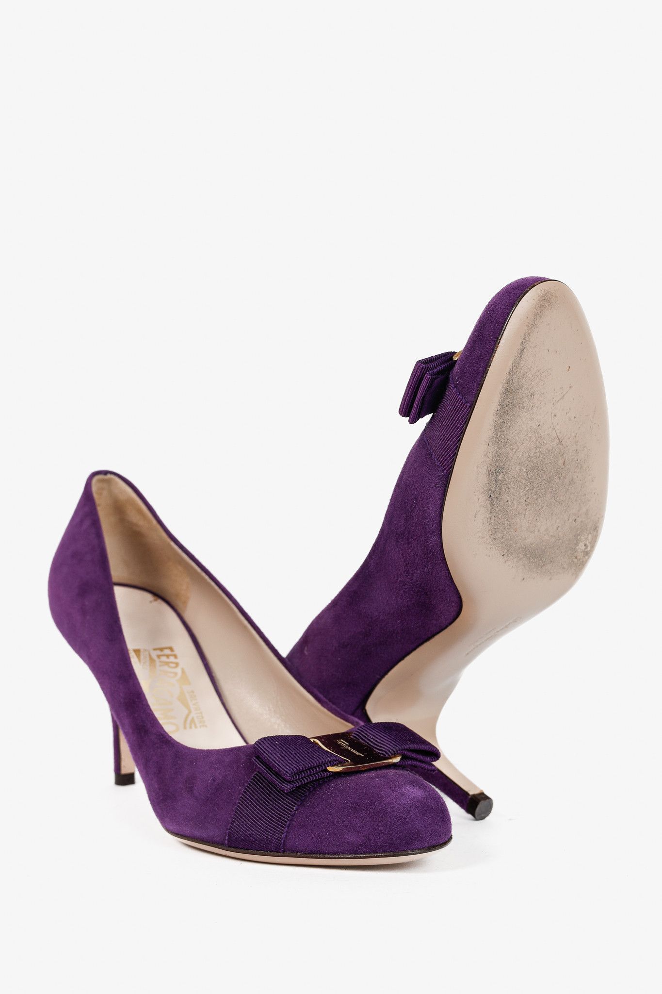 Salvatore Ferragamo Salvatore Ferragamo Purple Suede Vara-Bow Pumps Size US 8 / IT 38 - 4 Thumbnail