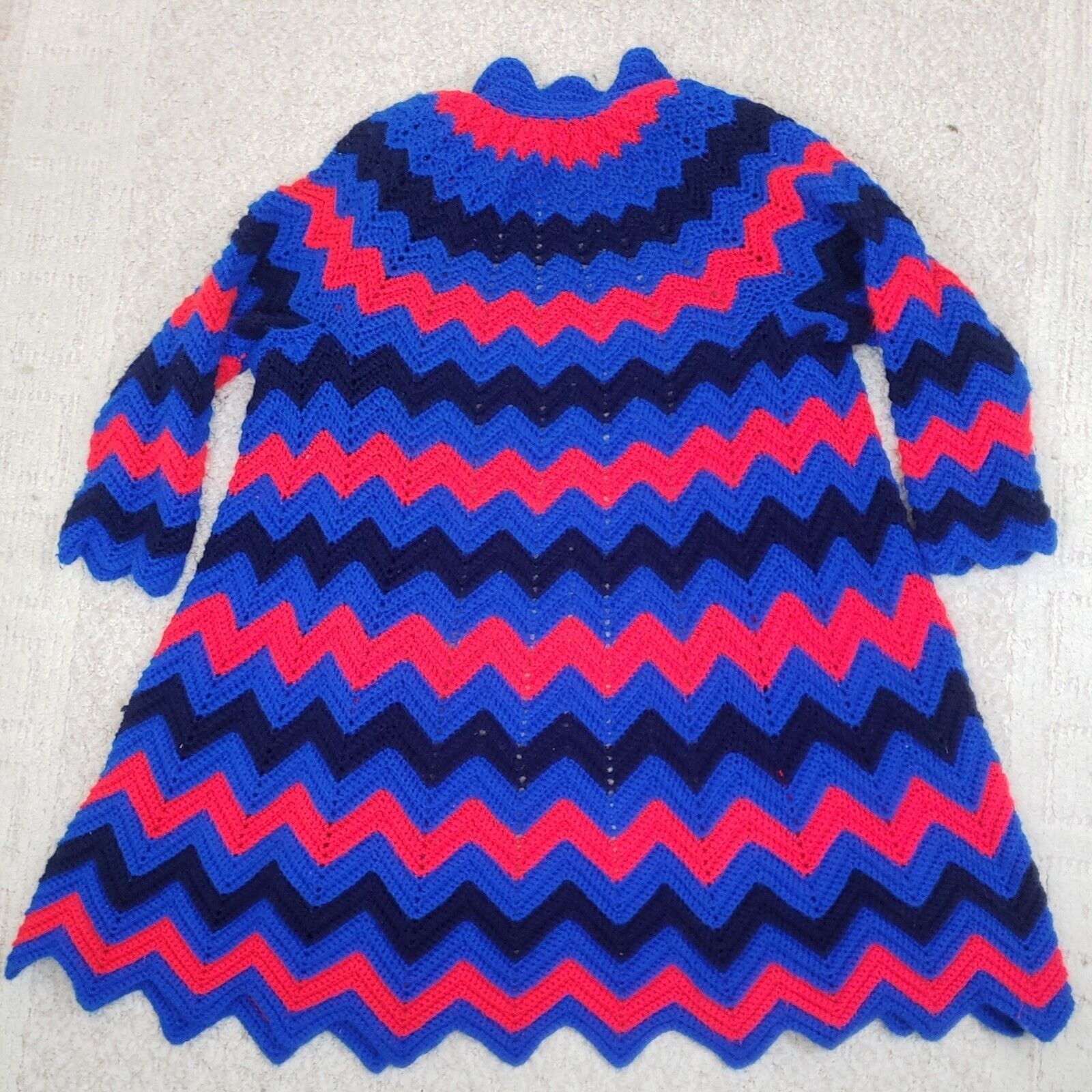 Handmade Crochet Granny Square Coat XL Cardigan Handmade Afghan Chevr Size XL / US 12-14 / IT 48-50 - 6 Thumbnail