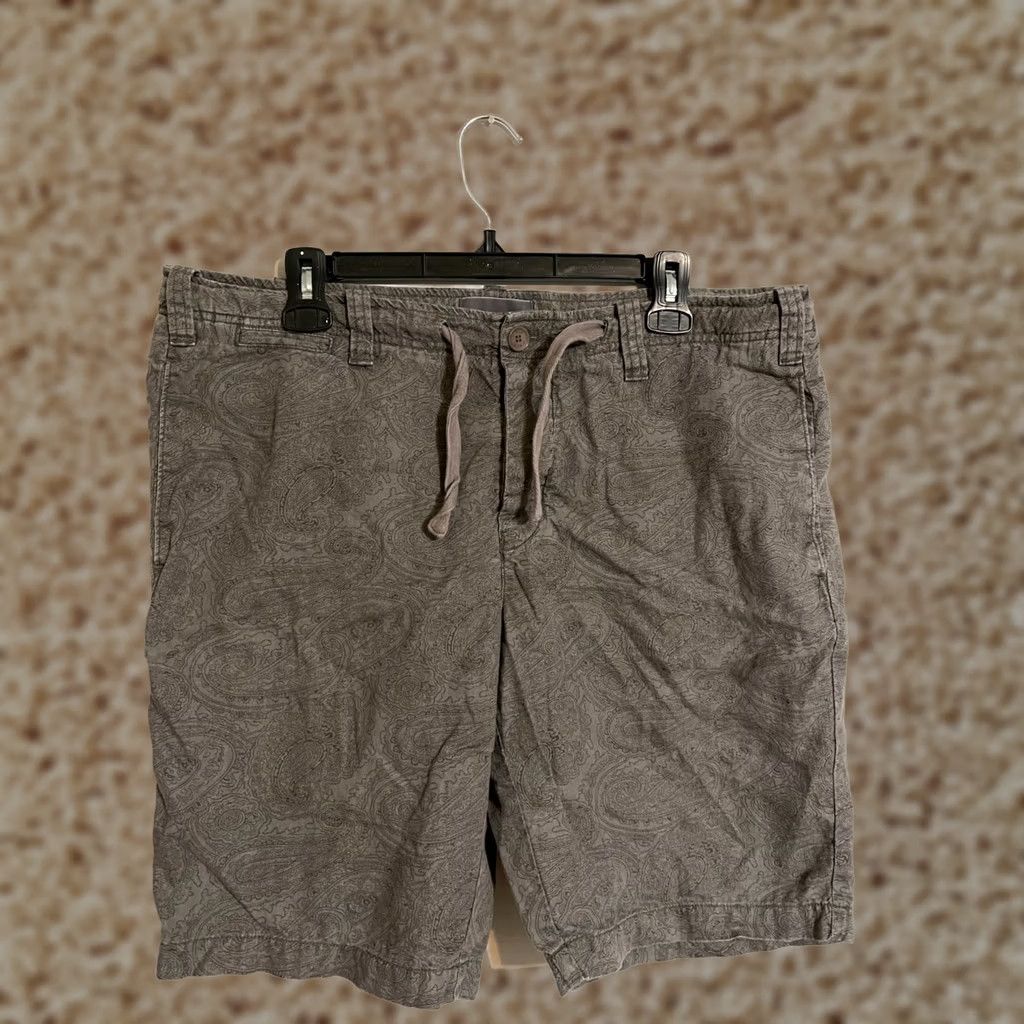 Vince Vince. 100% linen Paisley Drawstring Khaki Shorts Light Gray/Beige Men's 33 Size US 35 - 1 Thumbnail