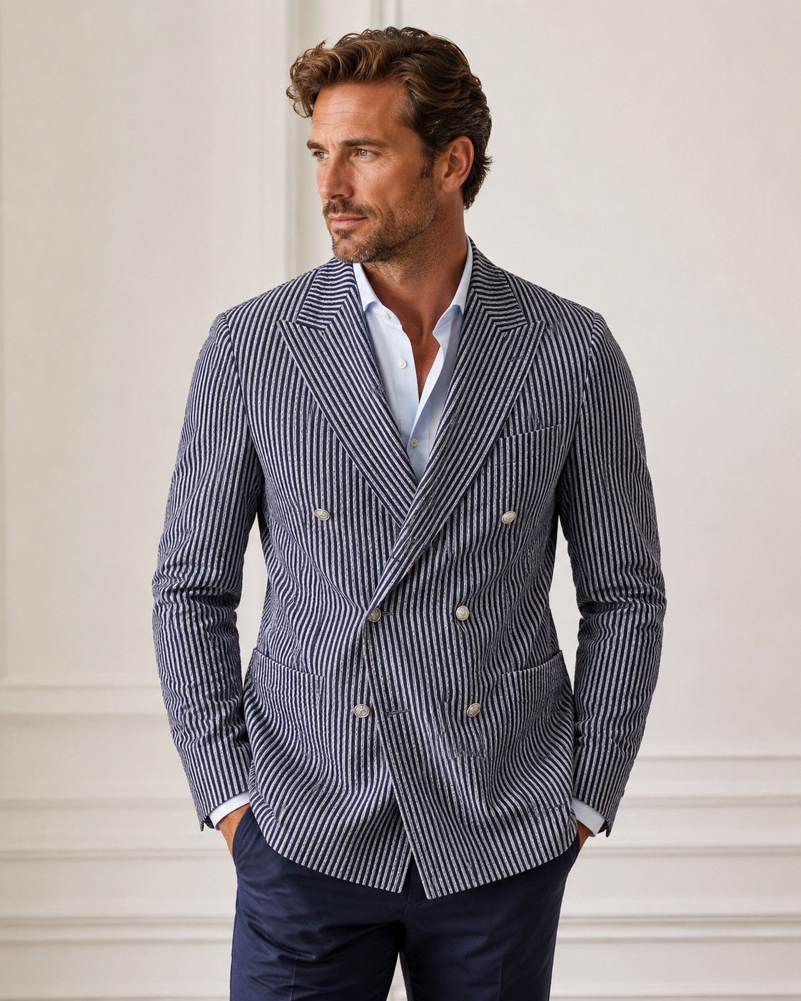 Tagliatore Tagliatore Seersucker Double Breasted Blazer IT 50 Size 40R - 1 Thumbnail